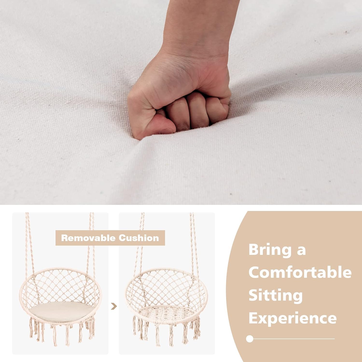 Giantex Silla hamaca de macramé  Silla colgante con cojín y kit de herramientas, capacidad de peso de 330 libras, columpio interior para soporte de