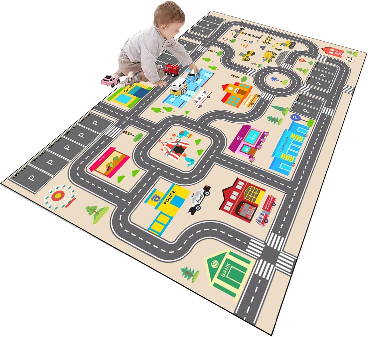 Alfombra de juego para niños para autos de juguete, alfombra educativa de tráfico por carretera, alfombra de diviértete , alfombra antideslizante