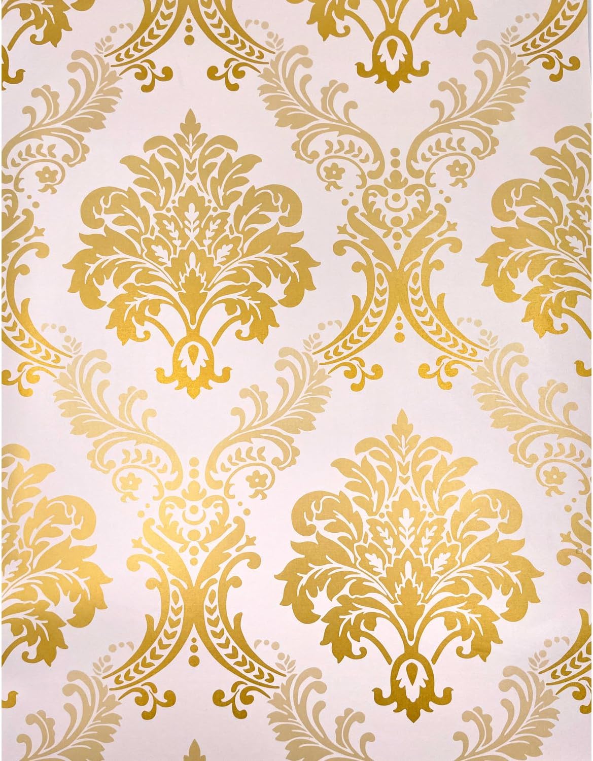 Rollo de papel tapiz de 14.7 pies de papel pintado de damasco dorado, revestimiento autoadhesivo para cajones de 17.7 x 177 pulgadas, cubierta de