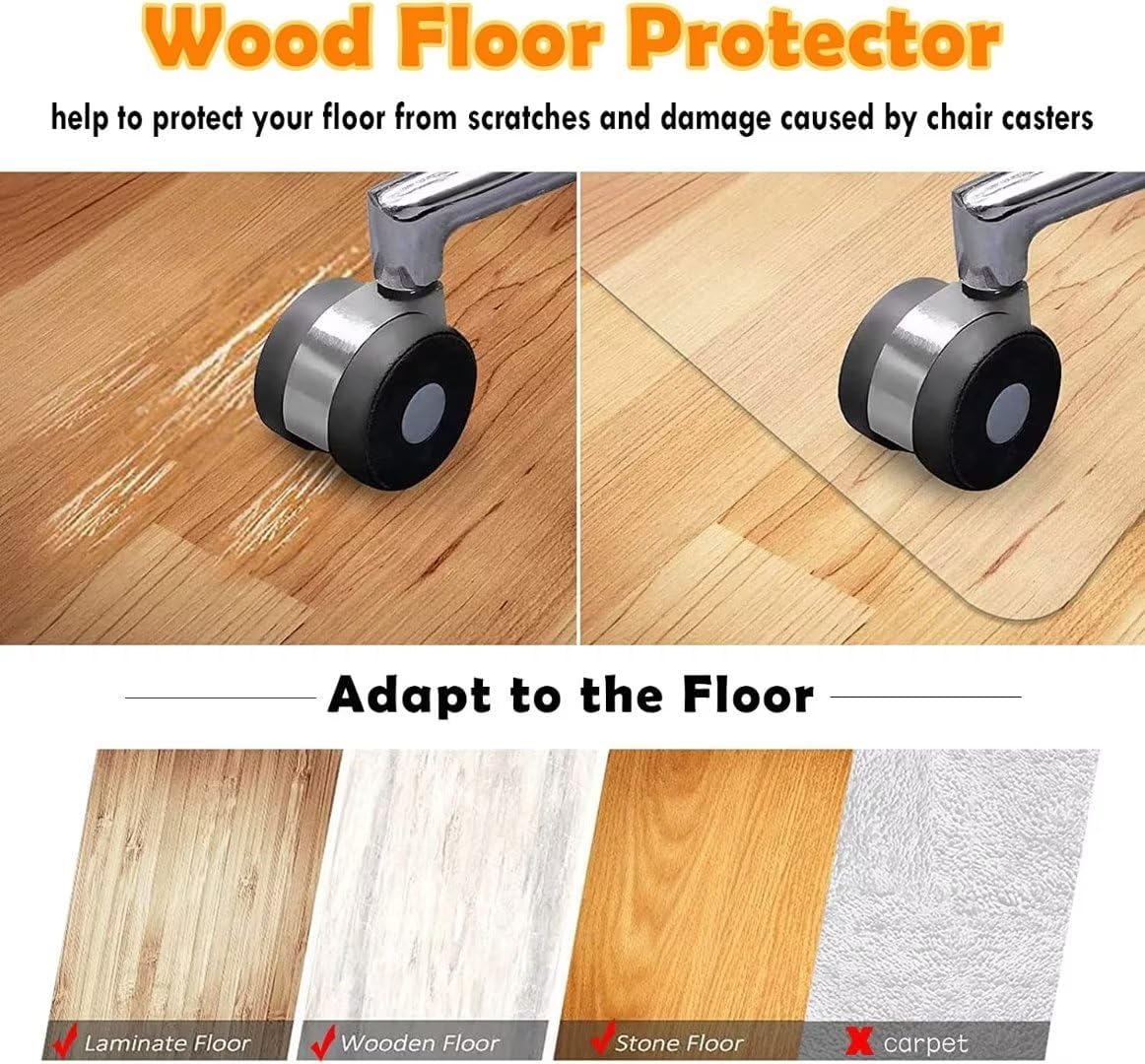 ZIJINJIAJU Tapete para silla para suelo de madera dura, 0.059 in de grosor, 31.5 x 47.3 pulgadas, tapete transparente antideslizante para silla de