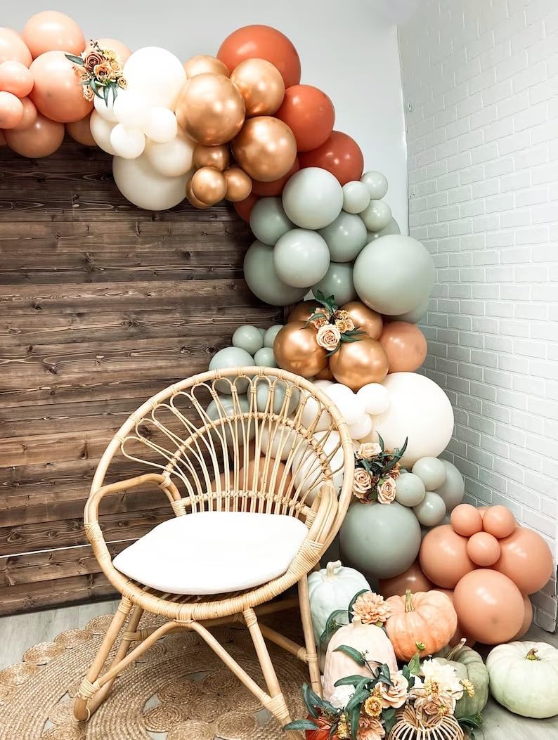 Kit de guirnalda de globos de calabaza pequeña con 140 globos de látex de 18105 pulgadas, color naranja polvoriento, naranja, oro rosa, nude, para