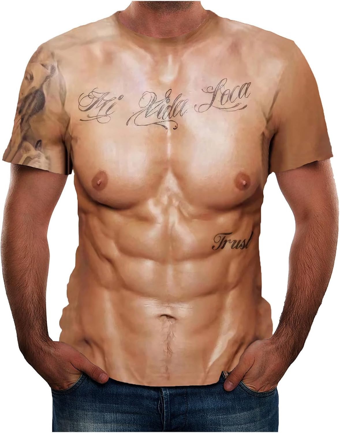 Camiseta con estampado gráfico de abdominales falsos en 3D para hombre, camisetas feas para mujeres y hombres, ajustadas, básicas