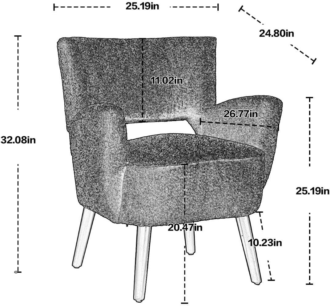 Silla decorativa de tela con asiento tapizado, moderna y elegante silla de sala de espera con brazos de madera maciza, color azul claro