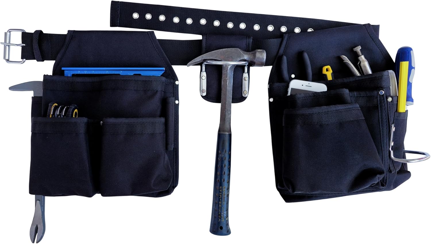 R Dawg Kit de cinturón de herramientas de nailon, 4 piezas profesional de 24 bolsillos, 2 bolsas de herramientas, soporte para martillo, ranura