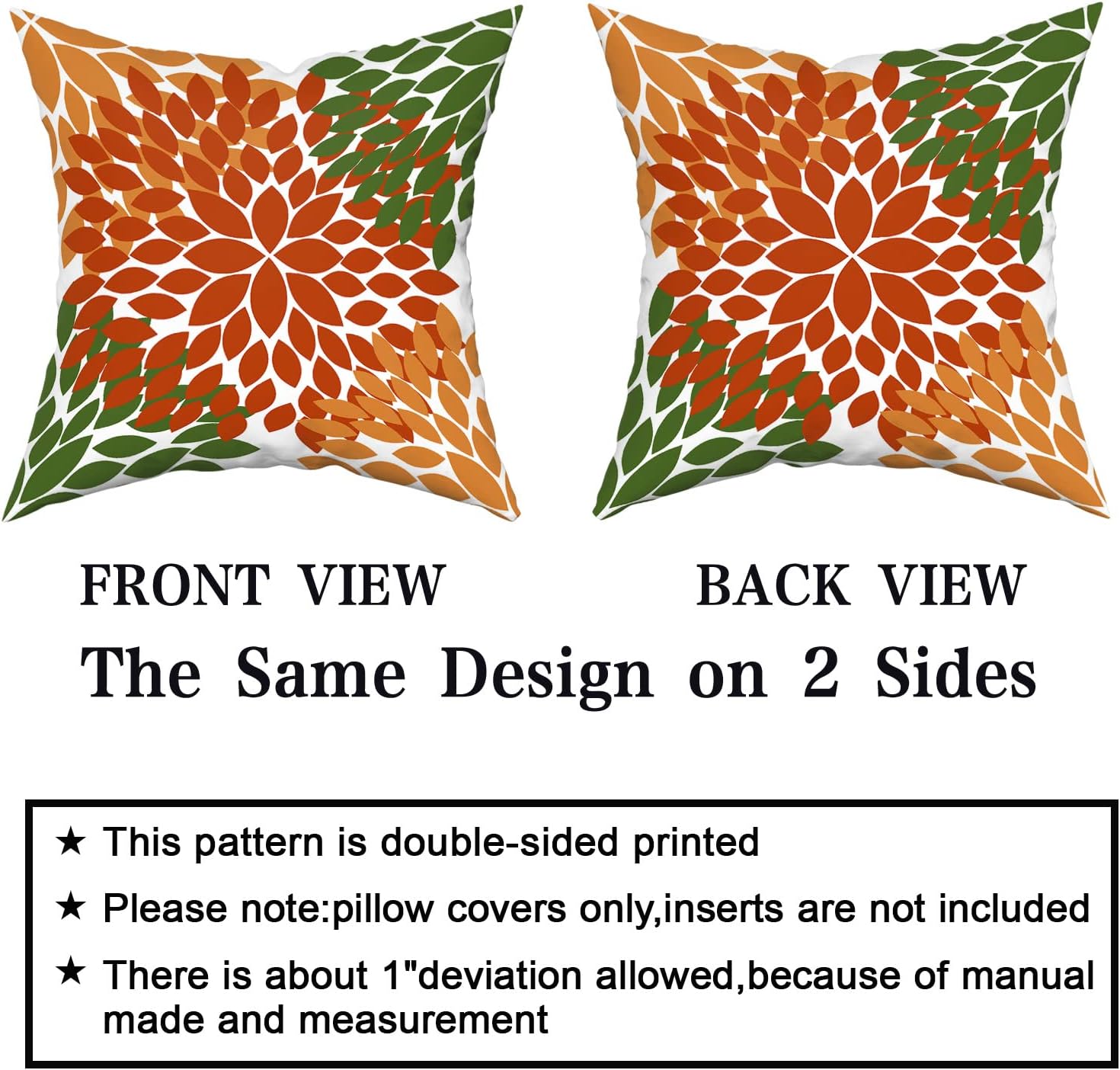 Juego de 2 fundas de almohada de color verde salvia naranja de 18 x 18 pulgadas, flores de dalias, decoración de otoño, Acción de Gracias, otoño,