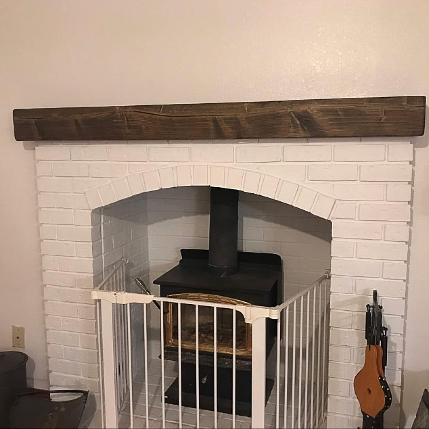 Chimenea de chimenea, rústico, estante, manto flotante, madera real, viga, URBANDI (marrón oscuro, 60 pulgadas de largo x 6 pulgadas de alto x 8