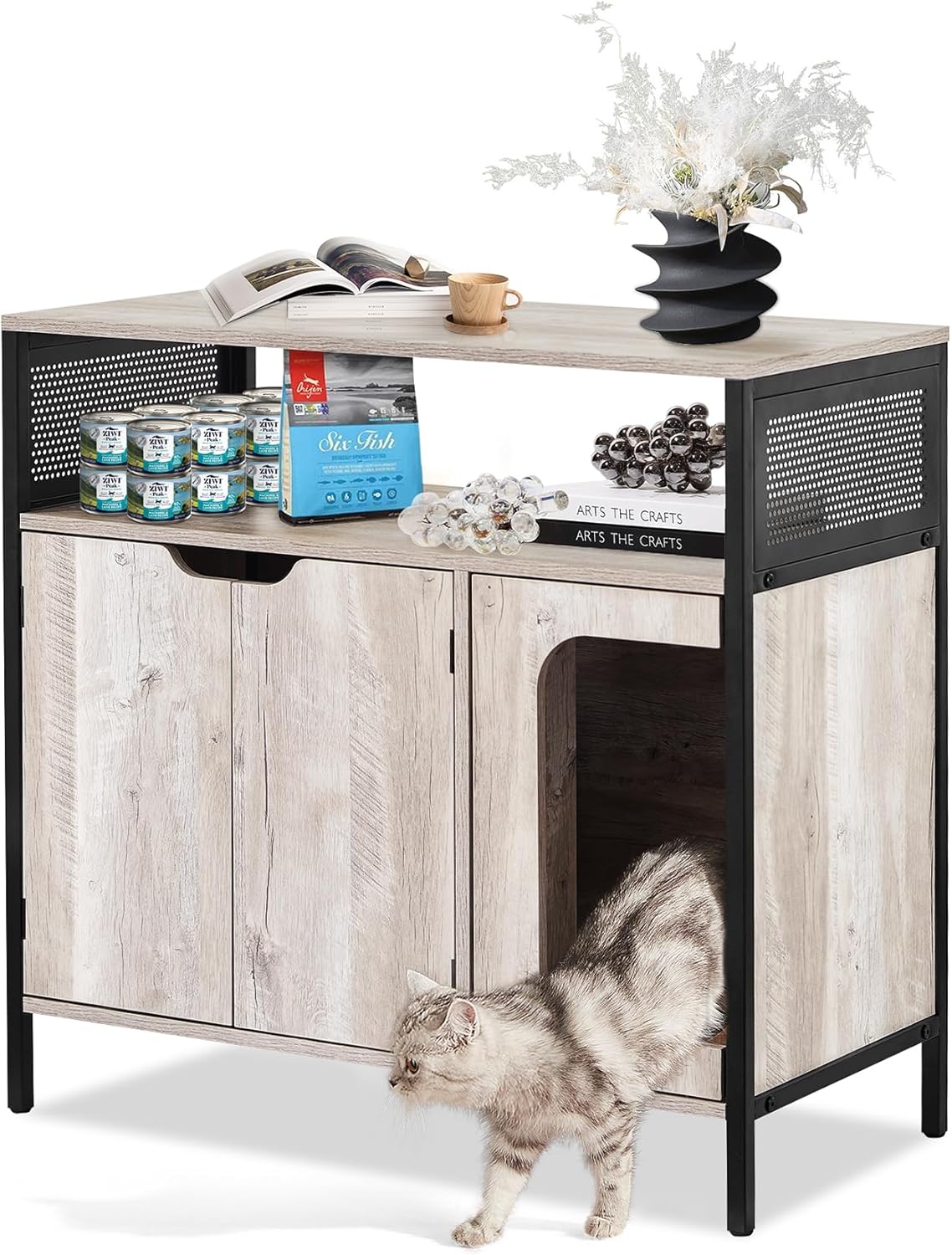 BSRGMS Caja de arena grande para gatos, muebles ocultos, muebles para gatos de interior, de madera, baño de gatos, armario de arena para gatos con