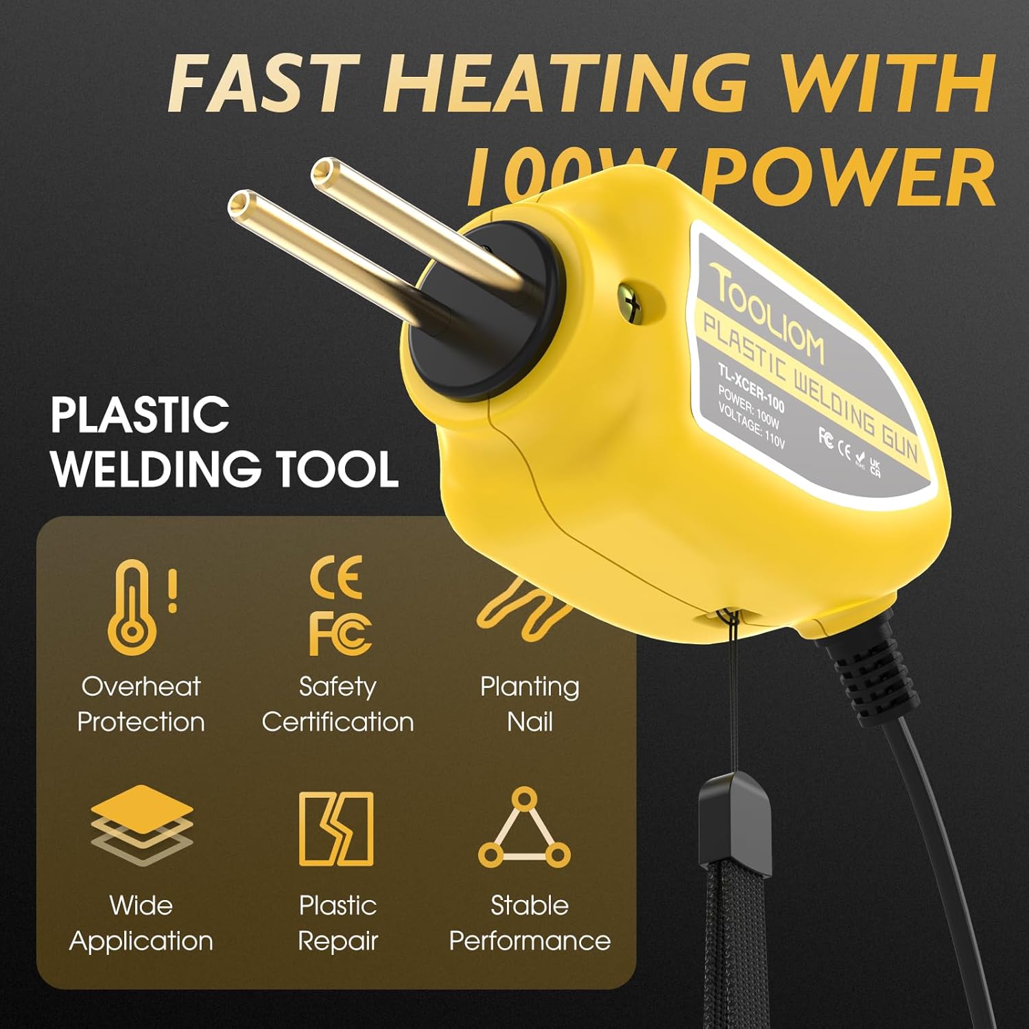 TOOLIOM Kit de reparación de plástico portátil de 100 W, soldador de plástico de 100 W, kit de soldadura de plástico de 110 V con 200 grapas de