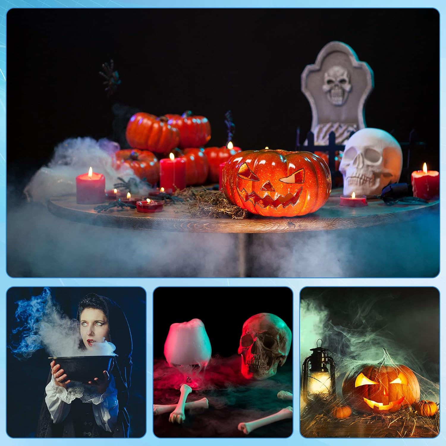 Maitys 6 piezas de niebla de Halloween, nebulizador ultrasónico, fuente de agua, estanque, máquina de niebla, cambio de color, nebulizador LED para