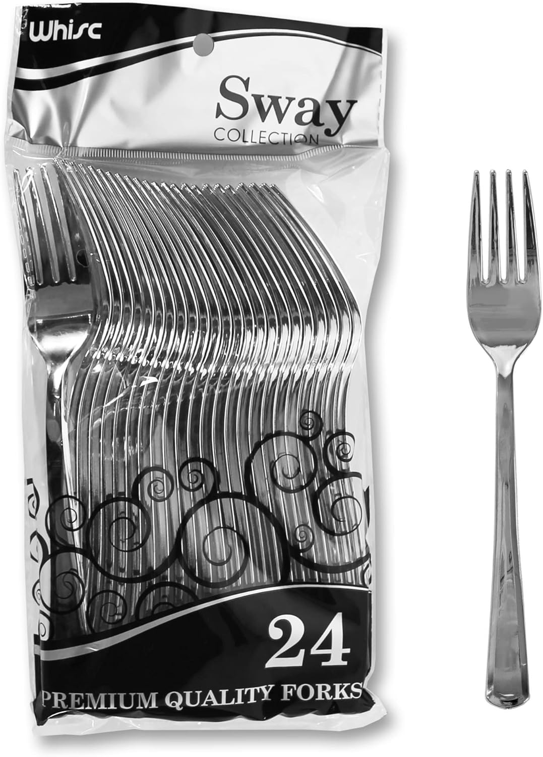 WHISC Juego de tenedores de plástico plateado colección de cubiertos oscilantes-24 piezas  Tenedores desechables de alta resistencia  Utensilios de