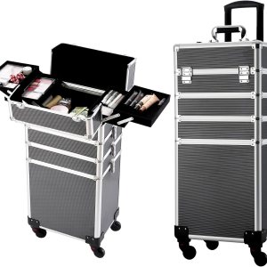 5 en 1 Rolling Maquillaje Tren Caja Profesional Grande Almacenamiento Carro Cosmético, Negro – 5 en 1 Rolling Maquillaje Tren Caja Profesional Grande Almacenamiento Carro Cosmético, Negro –