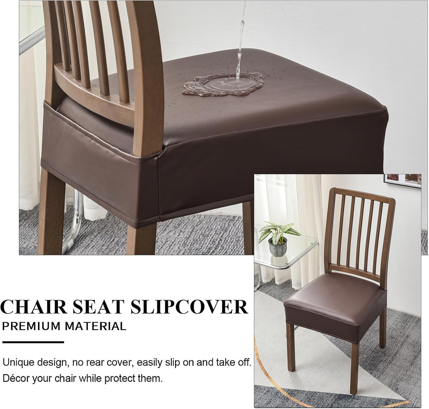 Eco-Ancheng Funda para silla de comedor, fundas impermeables para sillas de comedor, 2 unidades, piel sintética, funda para silla de comedor, funda