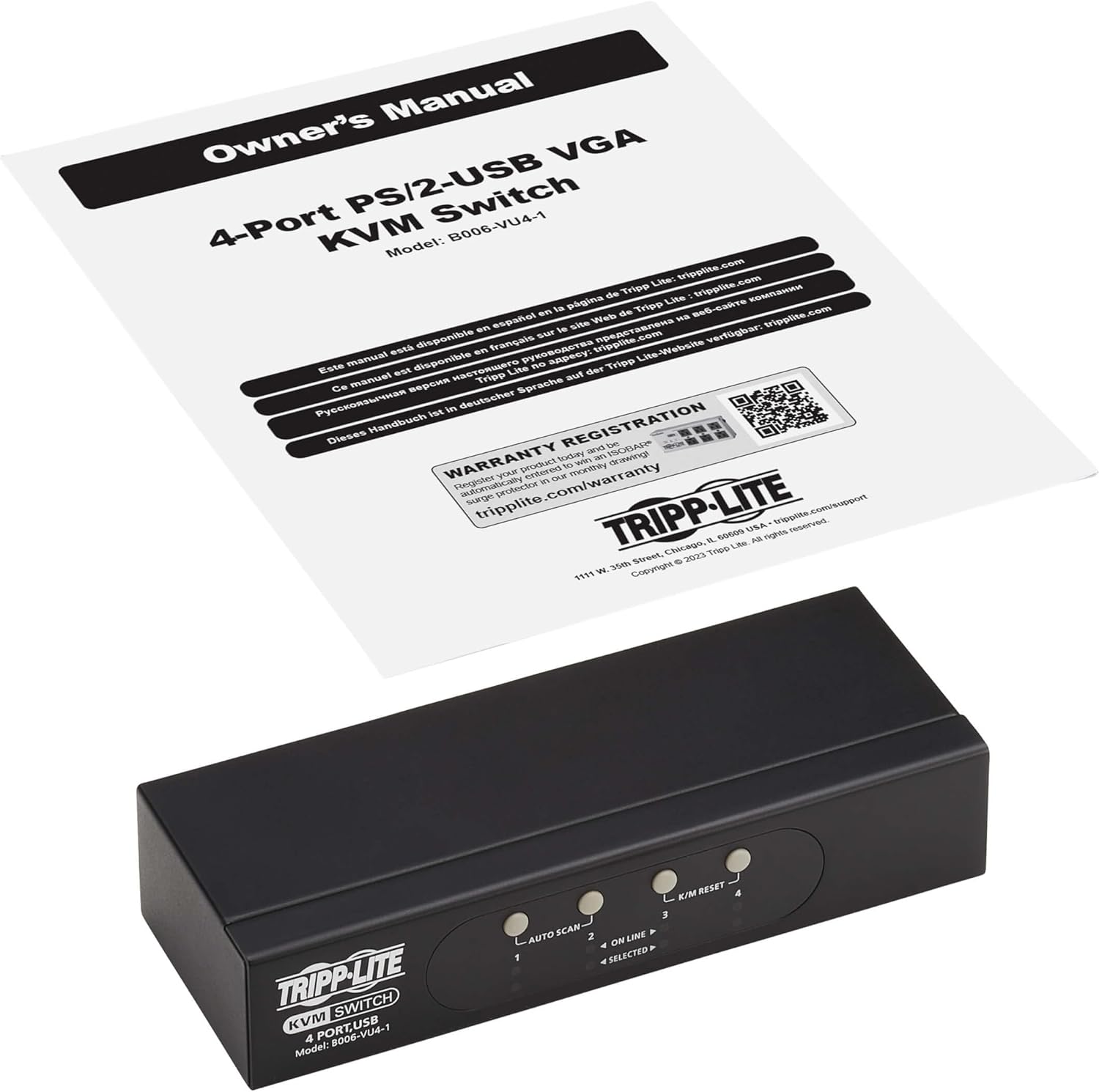 Tripp Lite Conmutador KVM de 4 puertos VGA con puerto USB o PS2 para teclado, mouse, PC de escritorio, 4 computadoras 1 monitor, Plug and Play,
