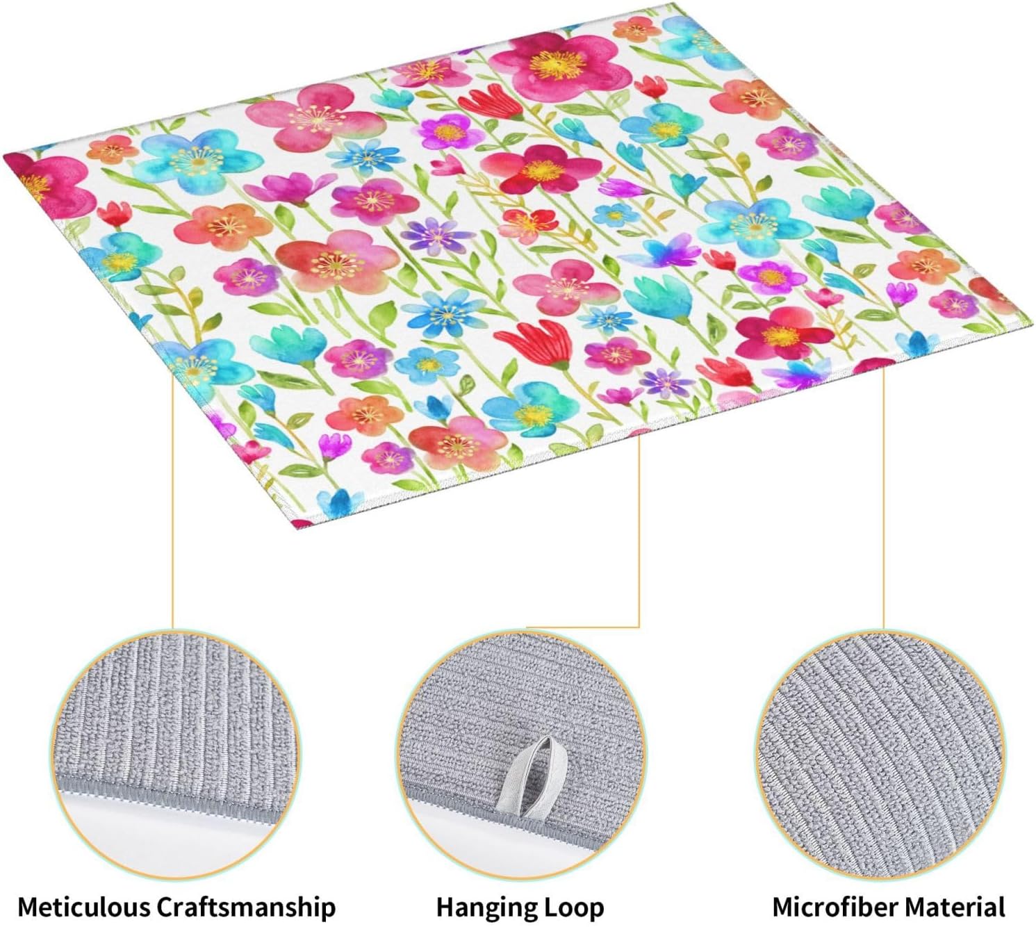 Tapete de secado de platos floral, tapetes reversibles de microfibra absorbente para encimera de cocina, 16 x 18 pulgadas