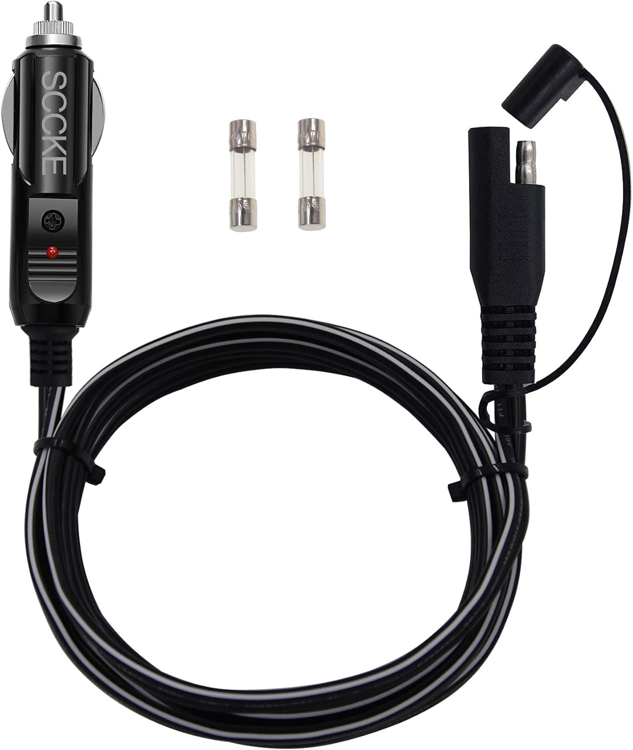 SCCKE Enchufe para encendedor de cigarrillos de 6.5 pies, 14 AWG y 12 V, cable de carga de liberación rápida SAE con fusible de 20 A y luz LED