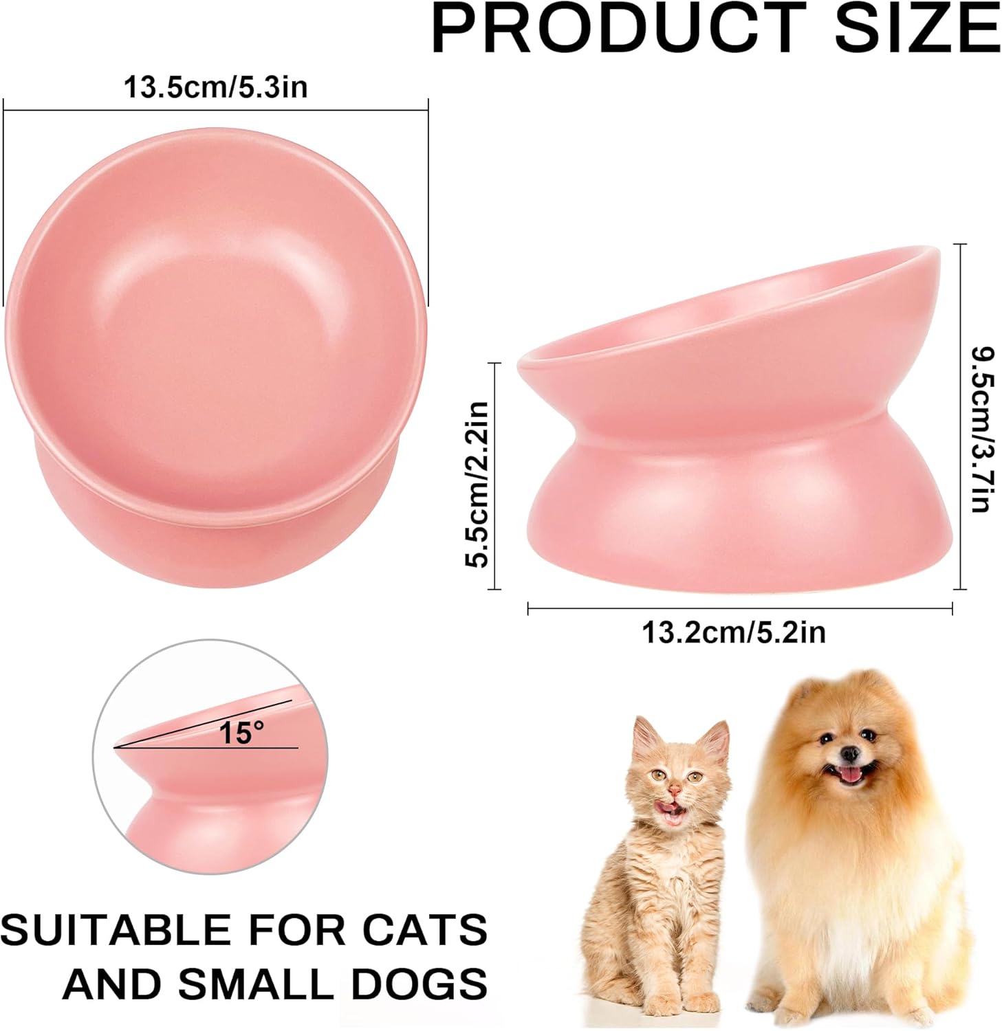 PAILUOMU – Tazones elevados de cerámica para gatos, juego de 2 cuencos elevados inclinados para alimentos y agua para mascotas, plato comedero para
