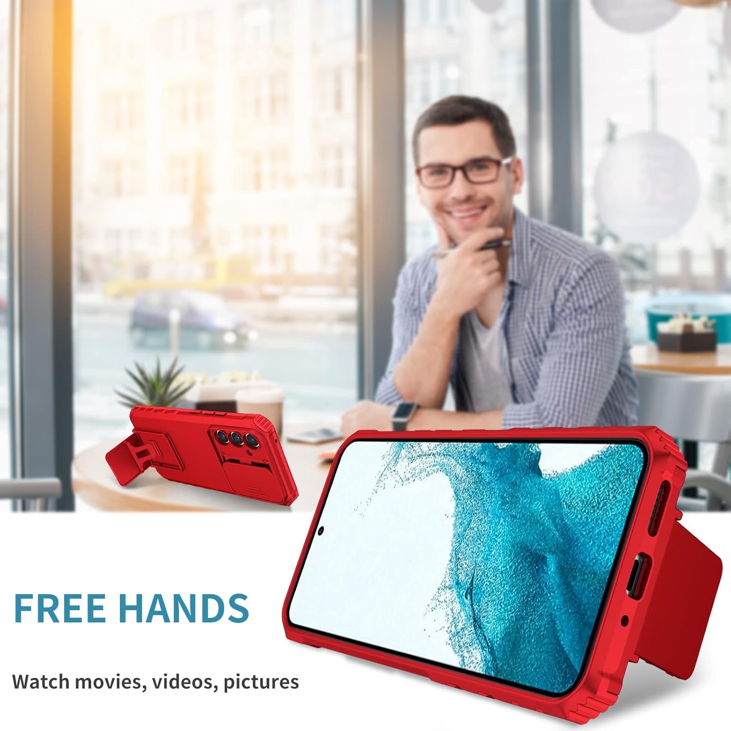 Ysnzaq Funda para Samsung Galaxy A54 5G con cámara deslizante, delgada, a prueba de golpes, con función atril para Samsung Galaxy A54 5G LT rojo
