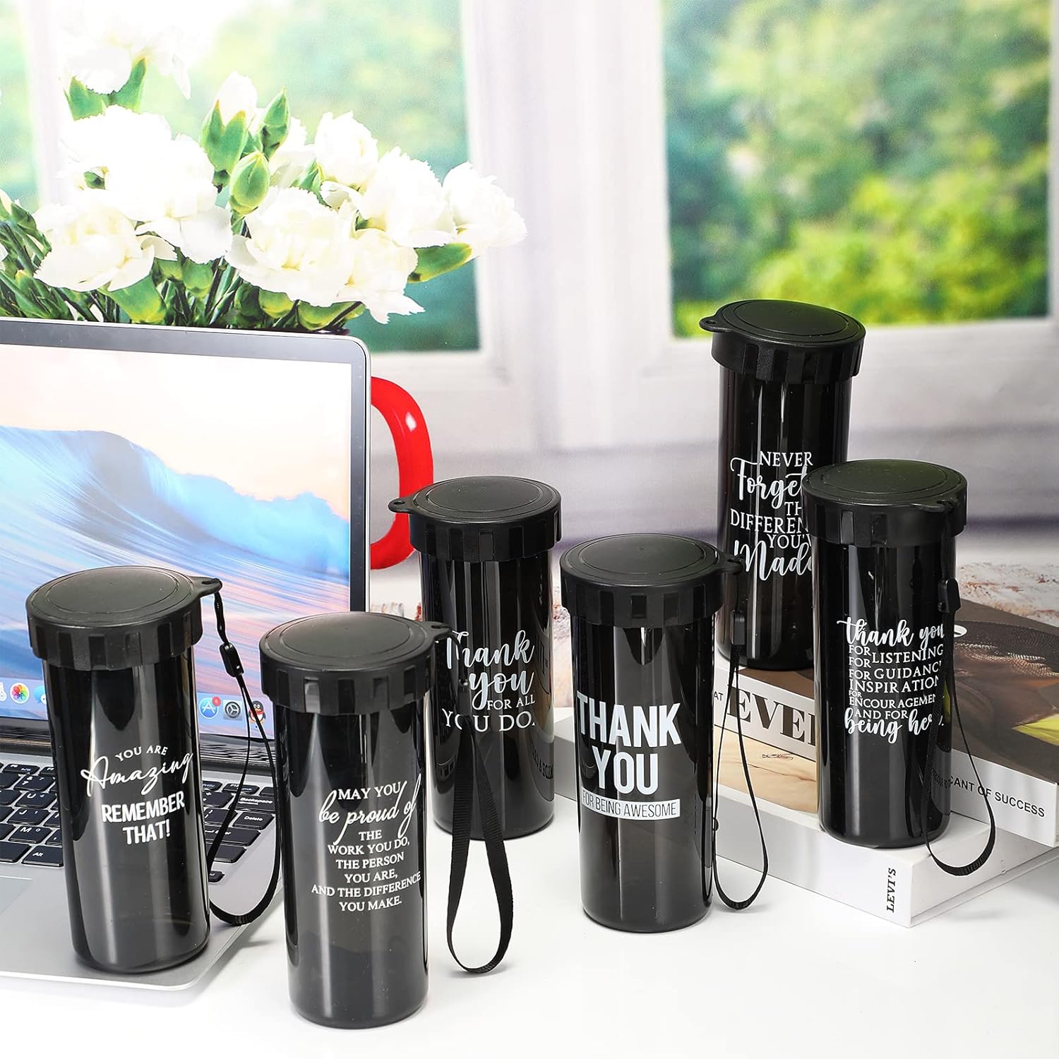 Rtteri 12 botellas de agua inspiradoras de 15 onzas, regalos de agradecimiento para el equipo, a granel para mujeres, hombres, estudiantes,