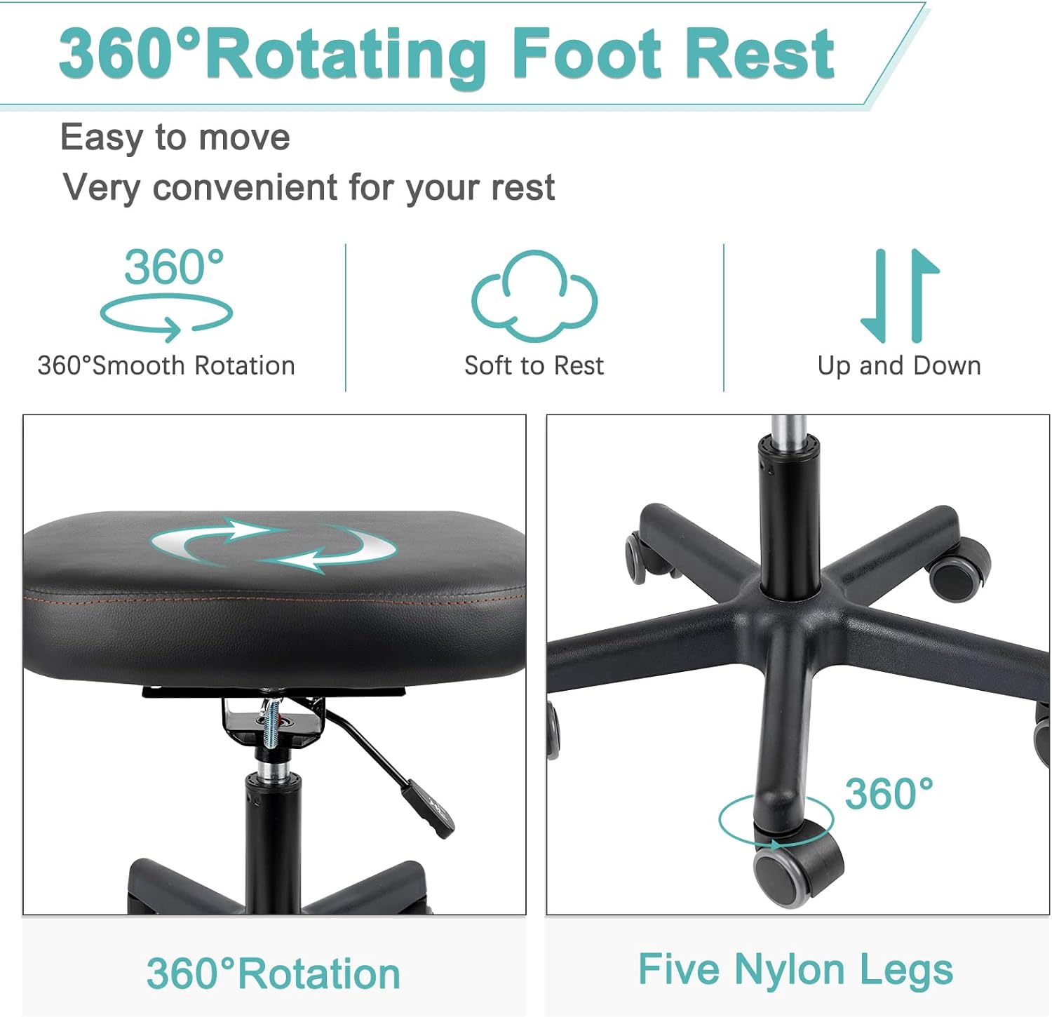 Reposapiés debajo del escritorio, altura ajustable y ángulo de inclinación, reposapiés ergonómico otomano con ruedas, reposapiés rodante de 360 para