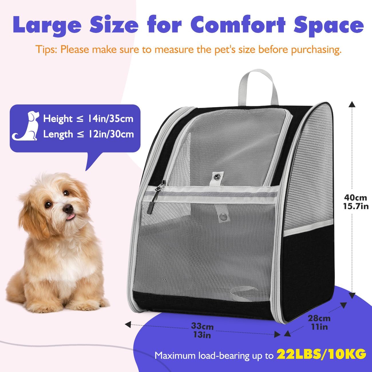 Pawaboo Mochila transportadora grande para gatos, mochila transportadora para perros pequeños y medianos, totalmente ventilada, marco de acero
