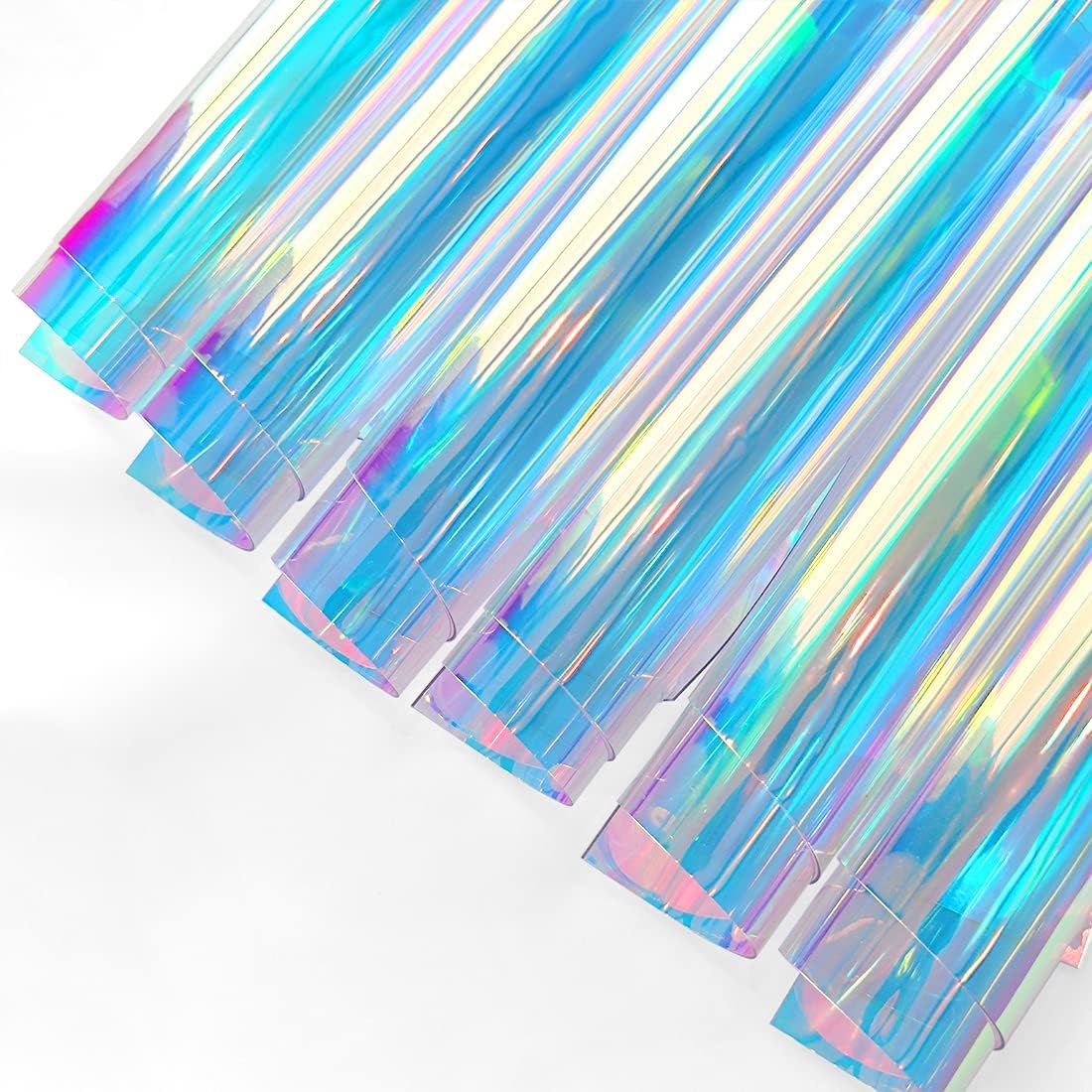 6 piezas de tela holográfica transparente de PVC azul iridiscente de 0.031 in de grosor de vinilo transparente con espejo de lámina láser para XHT