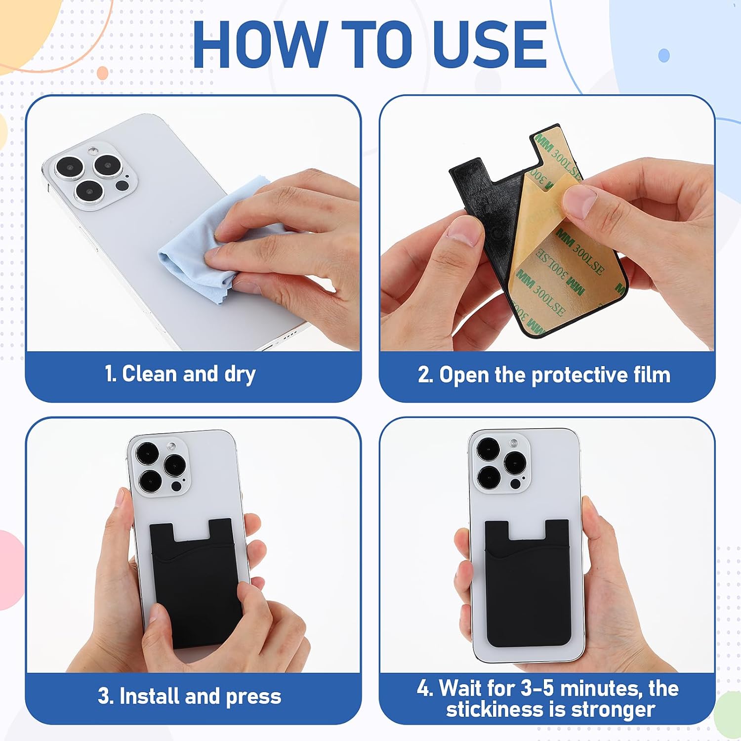 Paquete de 5 carteras para teléfono, tarjetero de silicona para la parte posterior del teléfono, fundas para tarjetas de crédito, bolsillo para