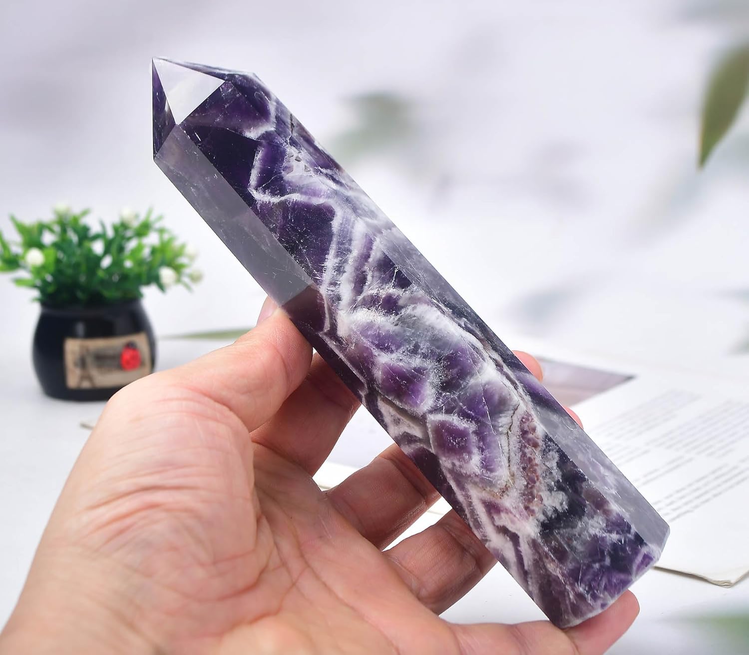 FZBHRO Dream Amethyst Towers – Varita de piedra de cristal curativo con 6 facetas para regalo de meditación, 0.6-0.8 libras
