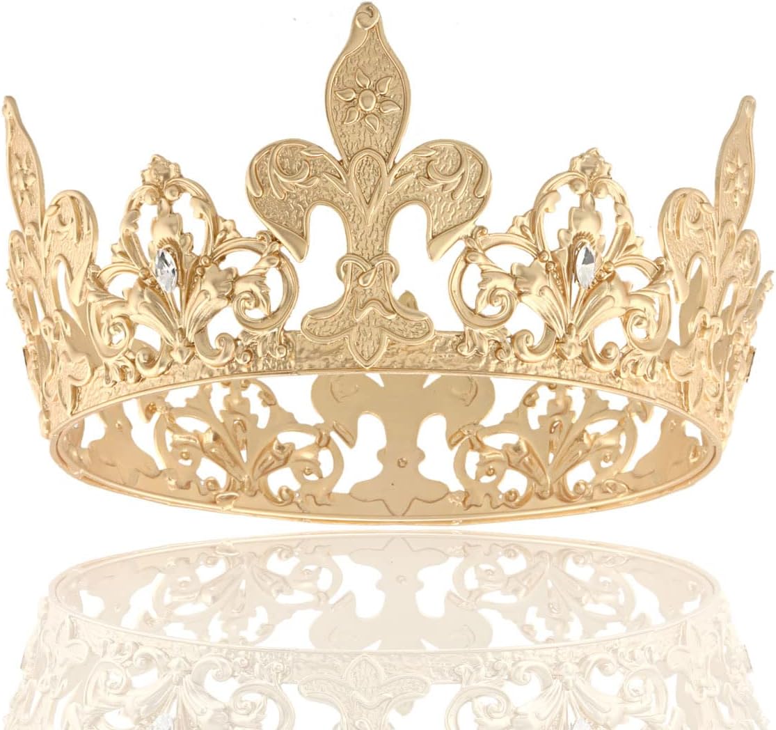 Corona King de metal dorado adornada con cristales para hombre, Metales no preciosos