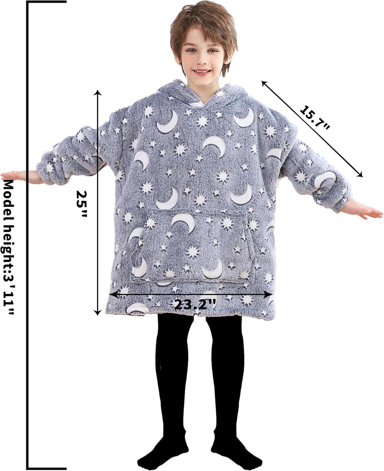 Blanket Hoodie, Sherpa Fleece Wearable Blanket for Kids, Plush Flannel Hooded Blanket, Sweatshirt Gift with Giant Pocket