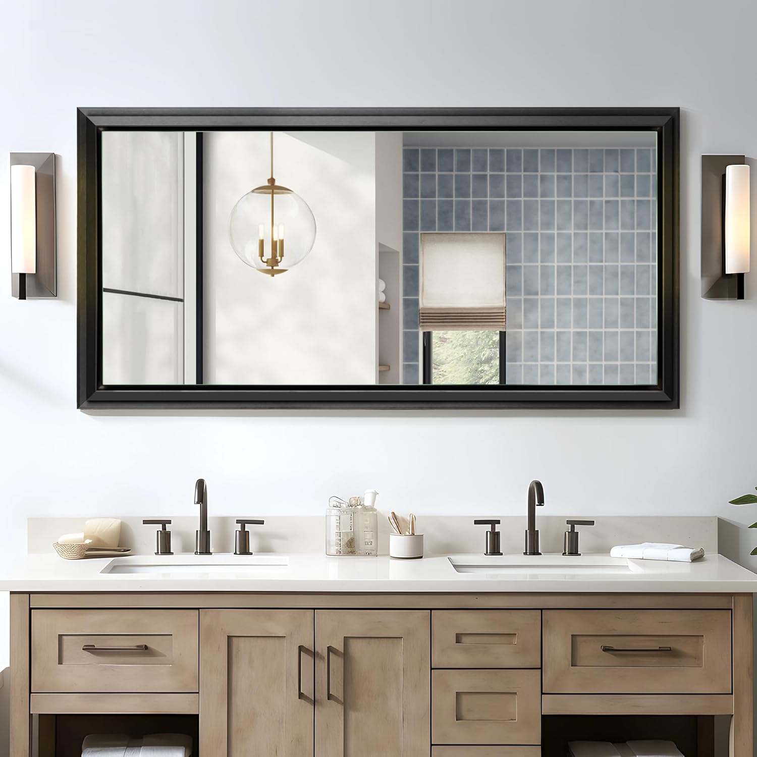 NicBex Espejo de tocador de baño de 60 x 30 pulgadas, marco de aleación de aluminio, espejo montado en la pared para dormitorio, vestidor, sala de