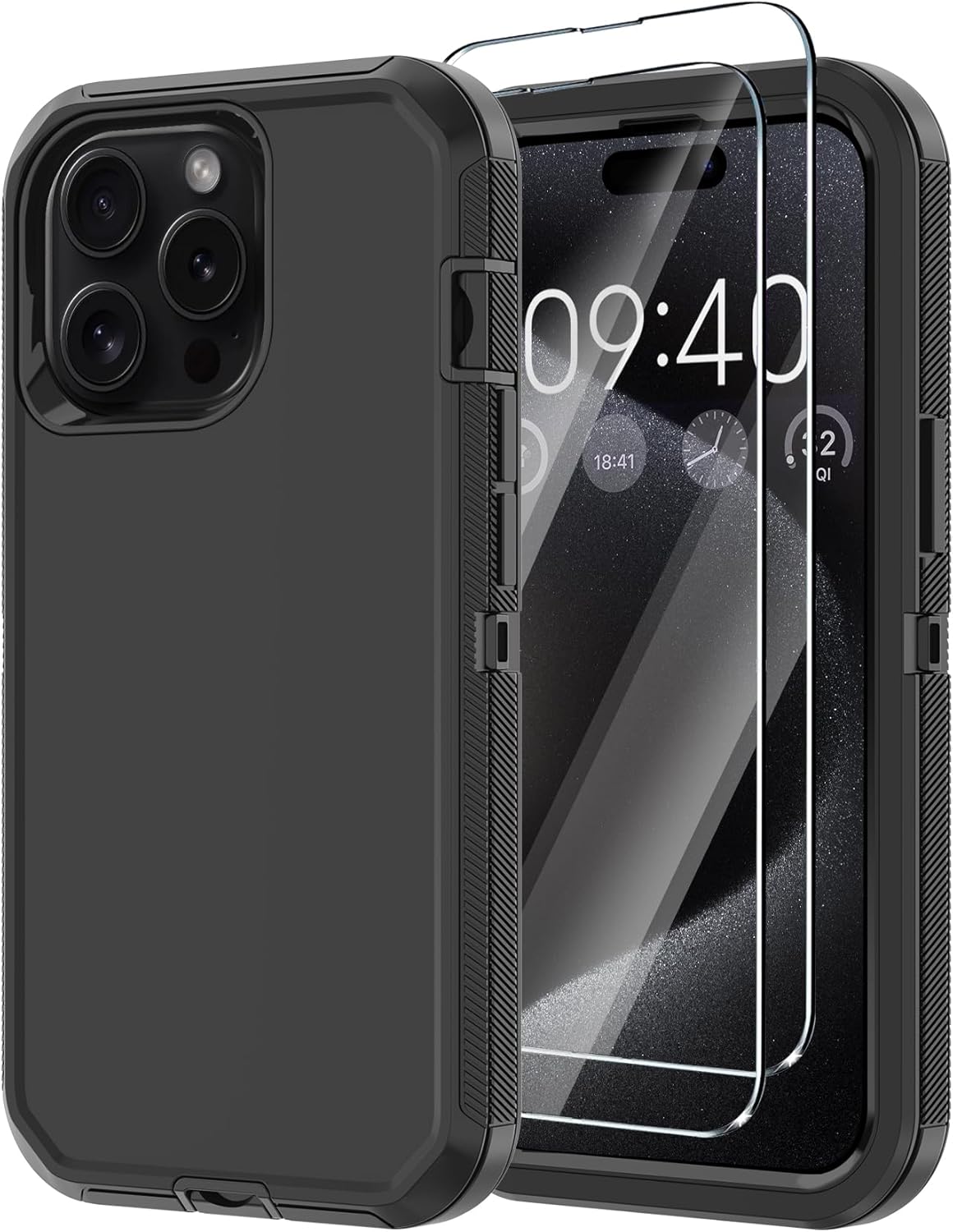 Annymall Funda para iPhone 15 Pro Max con 2 protectores de pantalla, protección contra caídas a prueba de golpes, cuerpo completo, resistente, 3