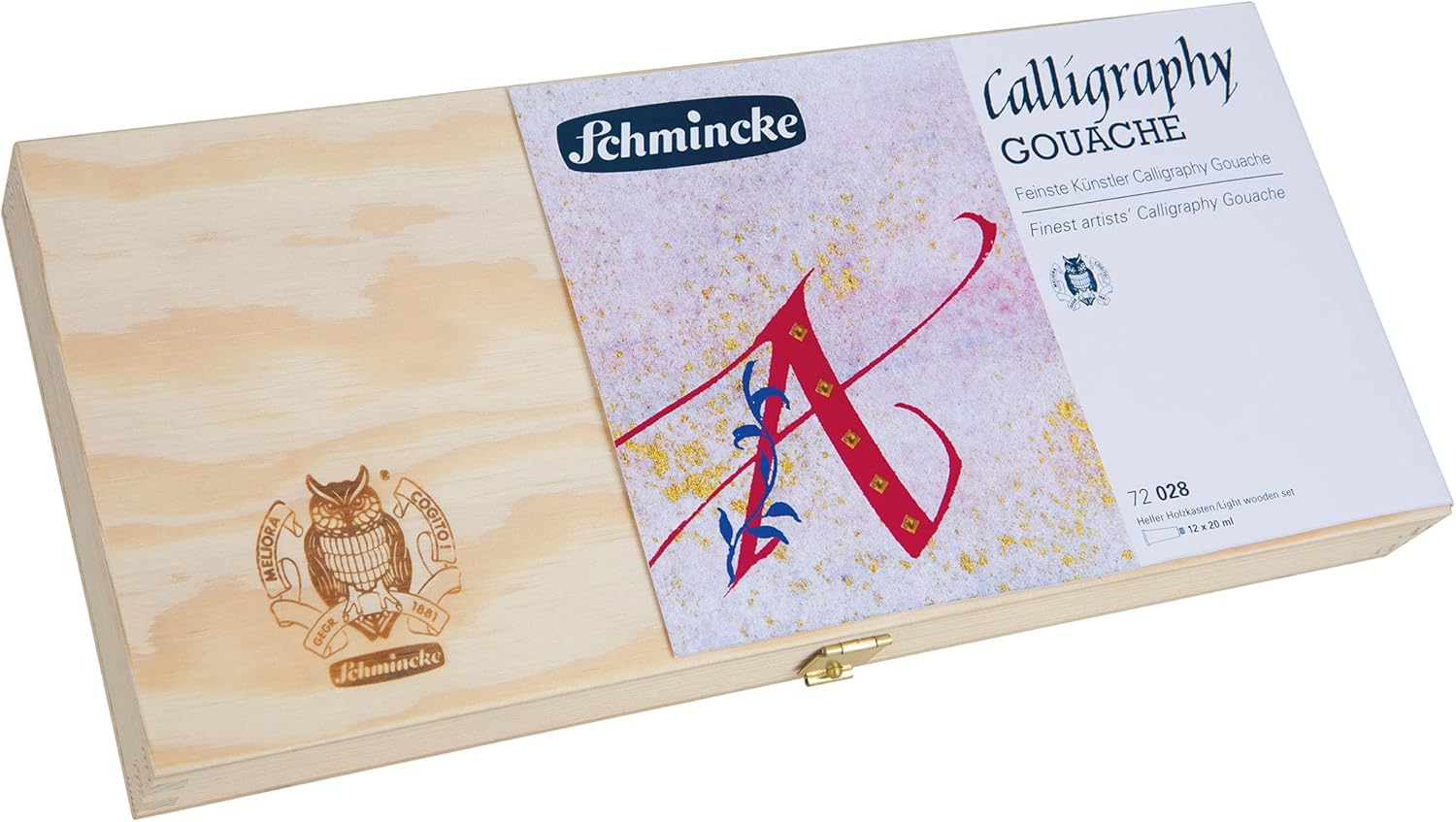 Schmincke – Caligrafía Gouache, tubos de 12 x 0,68 fl oz  0.7 fl oz, 72 028 097, 12 mejores colores de caligrafía en caja de madera, brillante,