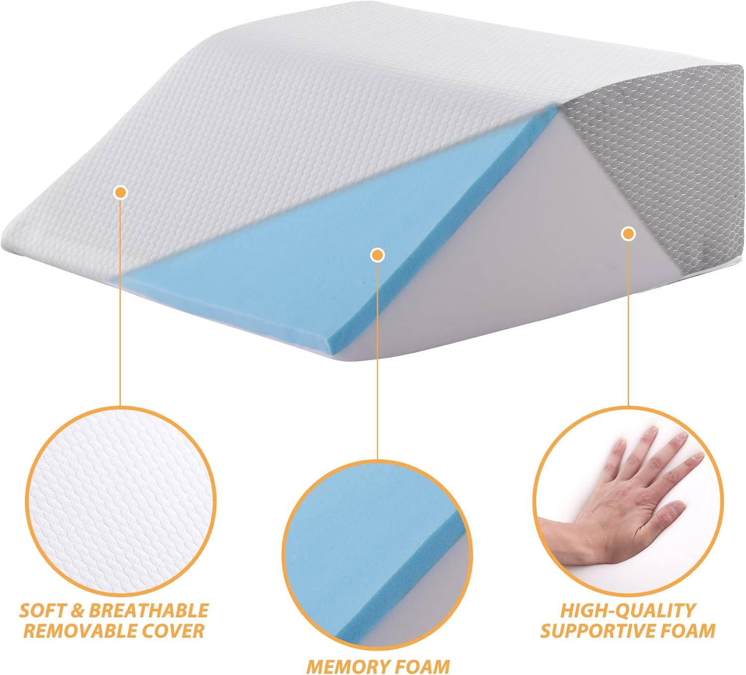 Almohadas de elevación de piernas, almohadas de piernas para dormir, parte superior de espuma viscoelástica de gel refrescante, almohada de cuña