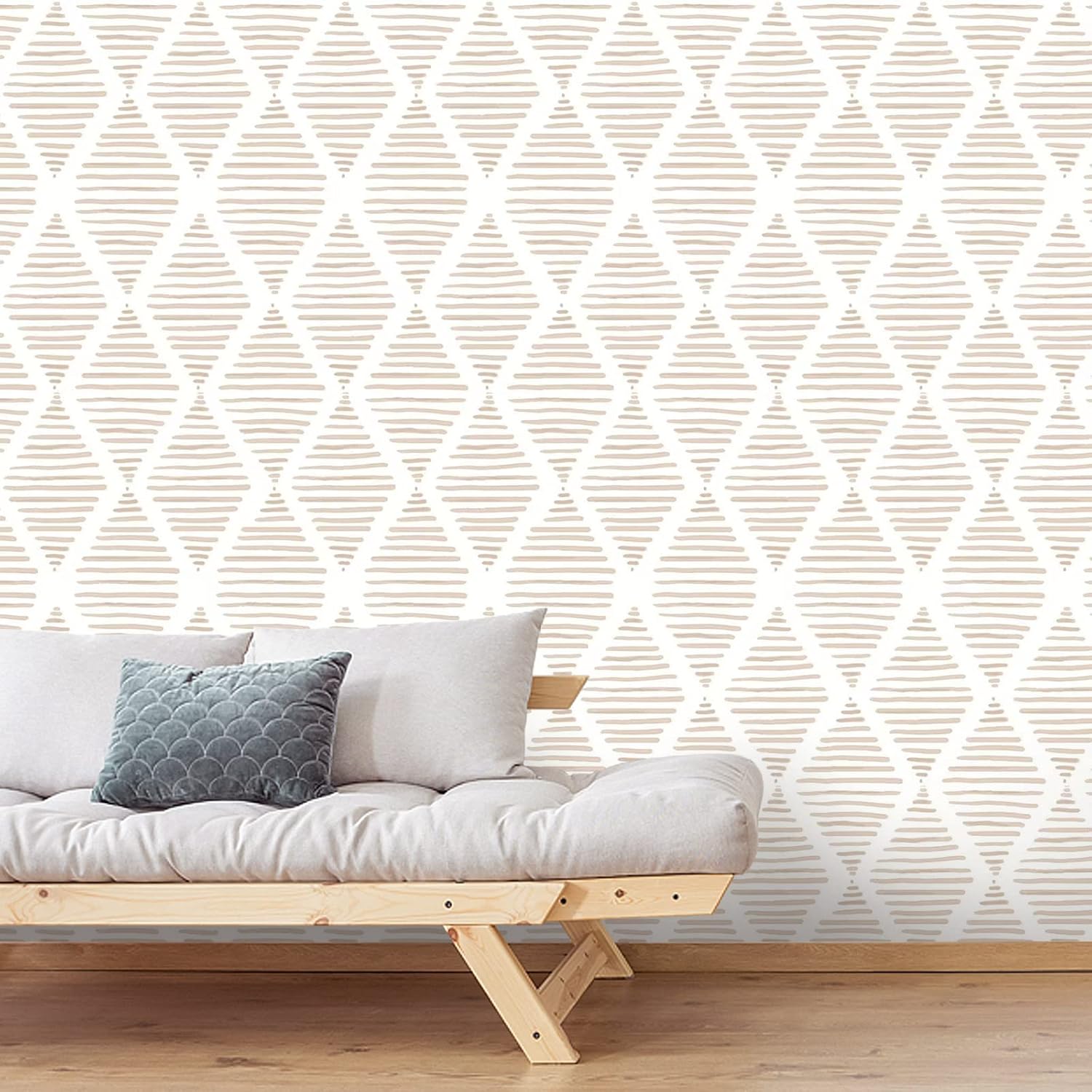 Yun-aeon Papel tapiz de rayas blancas y beige, 17.7 x 240 pulgadas, moderno papel de contacto de diamante geométrico extraíble, papel tapiz