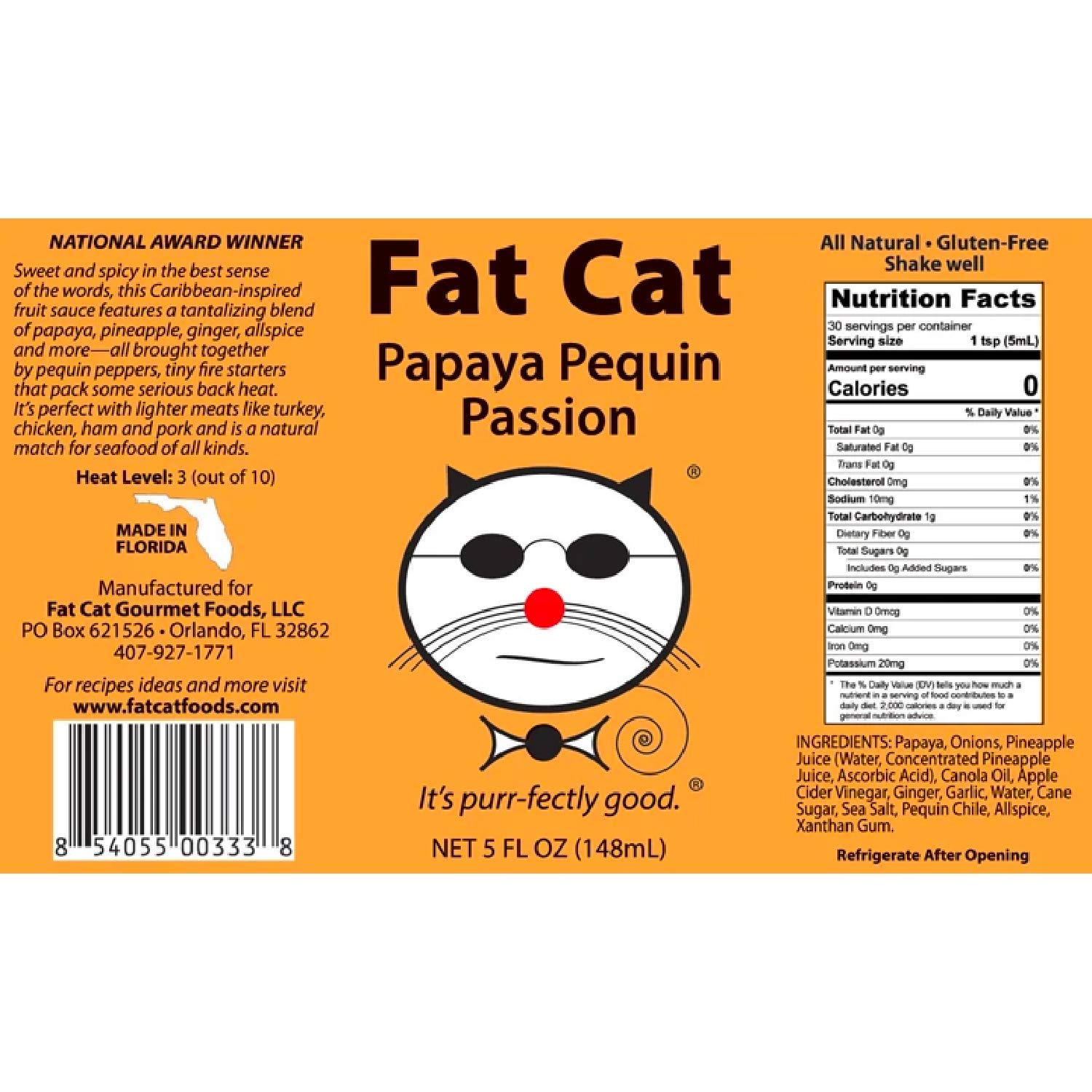 Papaya Pequin Passion Salsa picante natural de Fat Cat Gourmet  Salsa de frutas inspirada en el Caribe para mariscos, verduras, cerdo, aves de