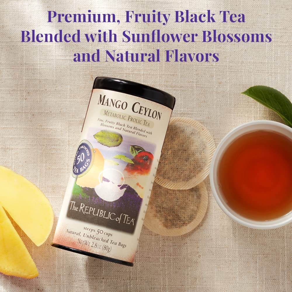 The Republic of Tea Tés negros favoritos de los ciudadanos – Paquete de té negro de jengibre melocotón y mango Ceilán – 50 bolsas de té cada una