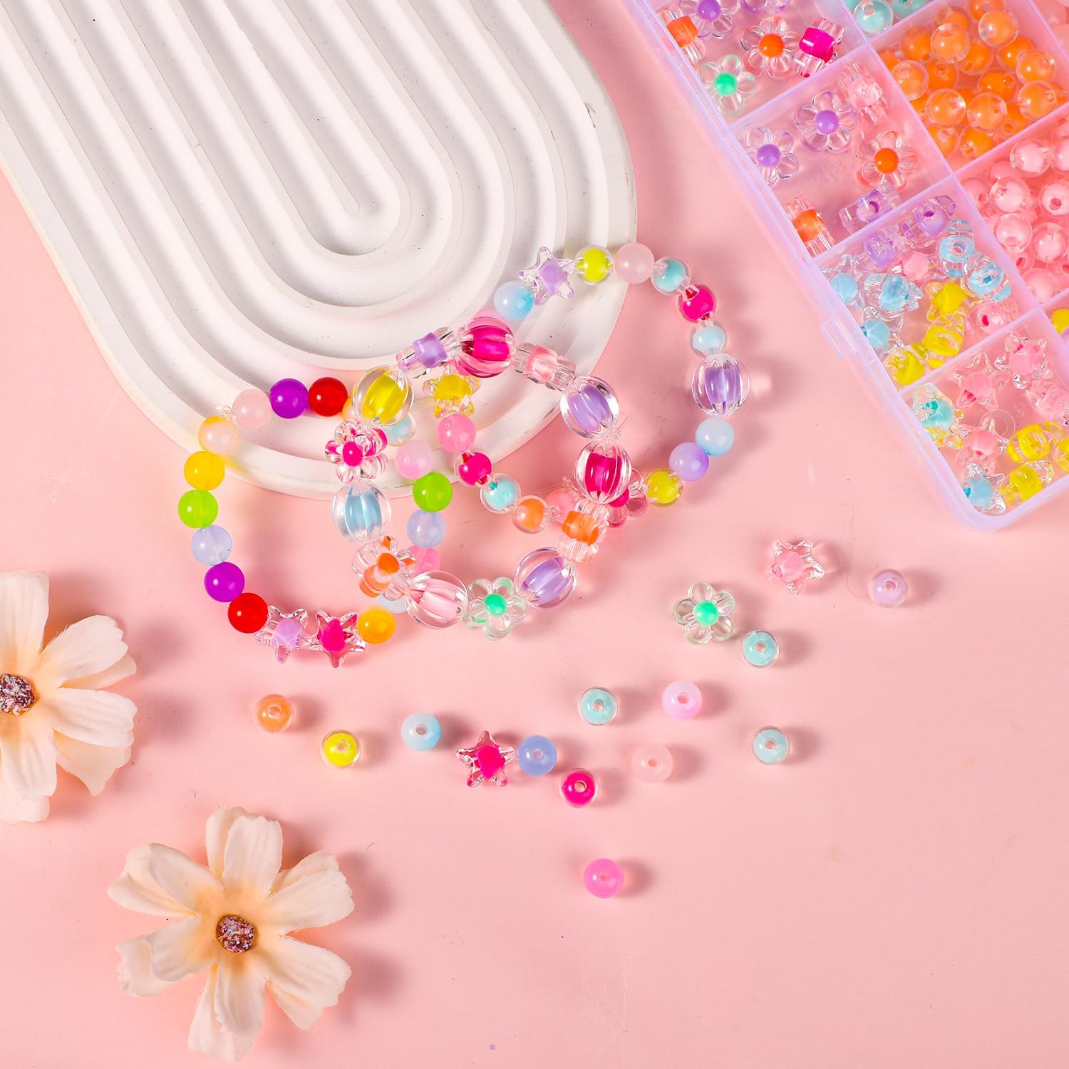 NQEUEPN Kit de cuentas acrílicas para hacer joyas, cuentas de vidrio de color transparente, cuentas surtidas, cuentas de acrílico degradado, kit de