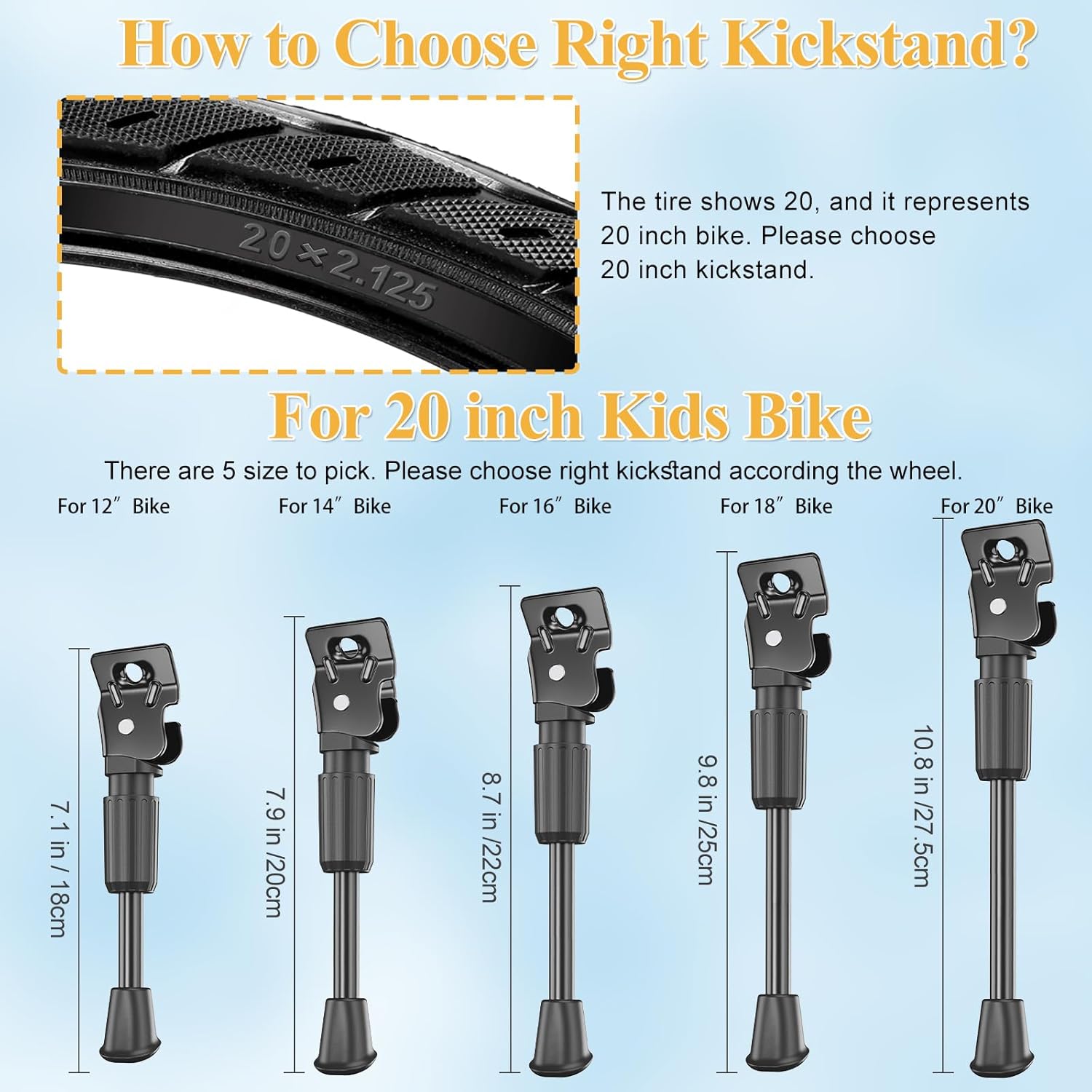 SEISSO Soporte de bicicleta para niños de 20 pulgadas para bicicleta de 20 pulgadas, soporte lateral trasero para bicicleta infantil para ruedas de