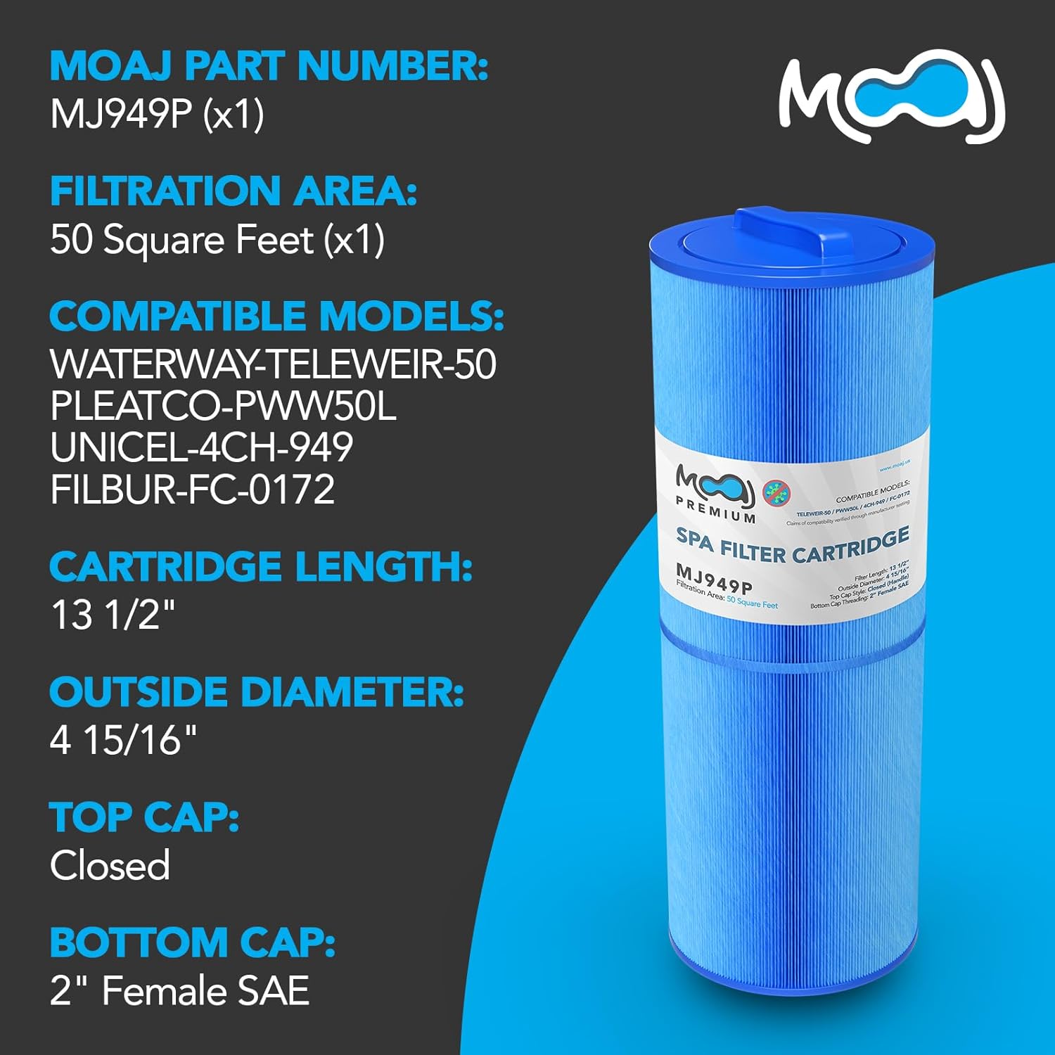 MOAJ Cartucho de filtro premium que reemplaza PWW50L, Unicel 4CH-949, Filbur FC-0172, FC0172, Waterway Teleweir 817-4050, Rising Dragon Hot Tub Spa,