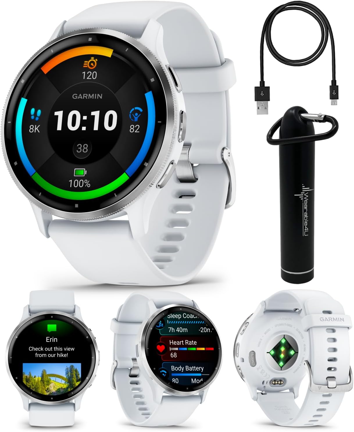 Wearable4U Garmin Venu 3 Reloj inteligente plateado de acero inoxidable de 1.772 in  AMOLED de 1.4 pulgadas de duración de la batería de hasta 14