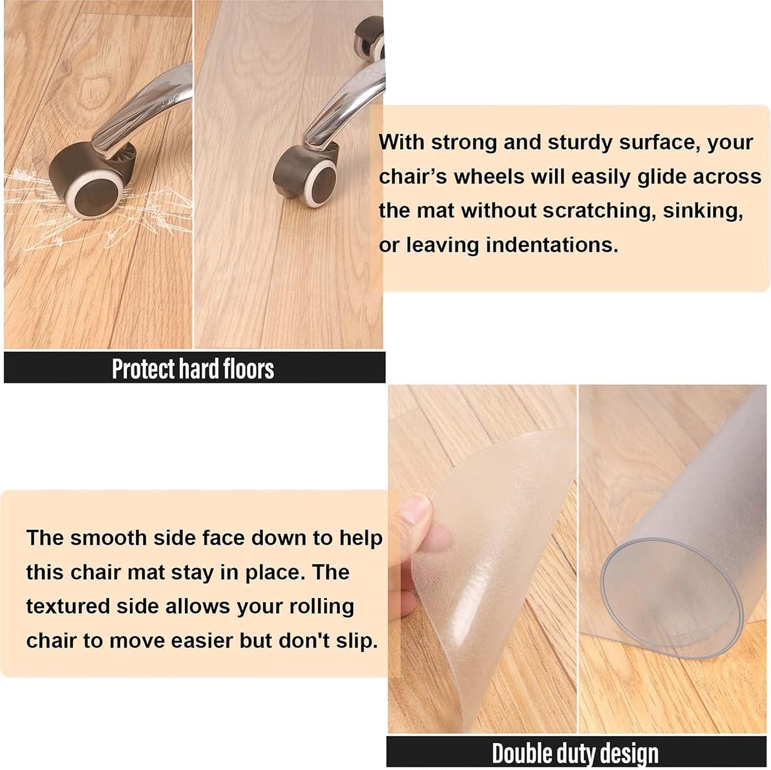 AiBOB Tapete para silla de oficina para suelos de madera dura, 50 x 62 pulgadas, tapetes resistentes para escritorio de computadora, fácil