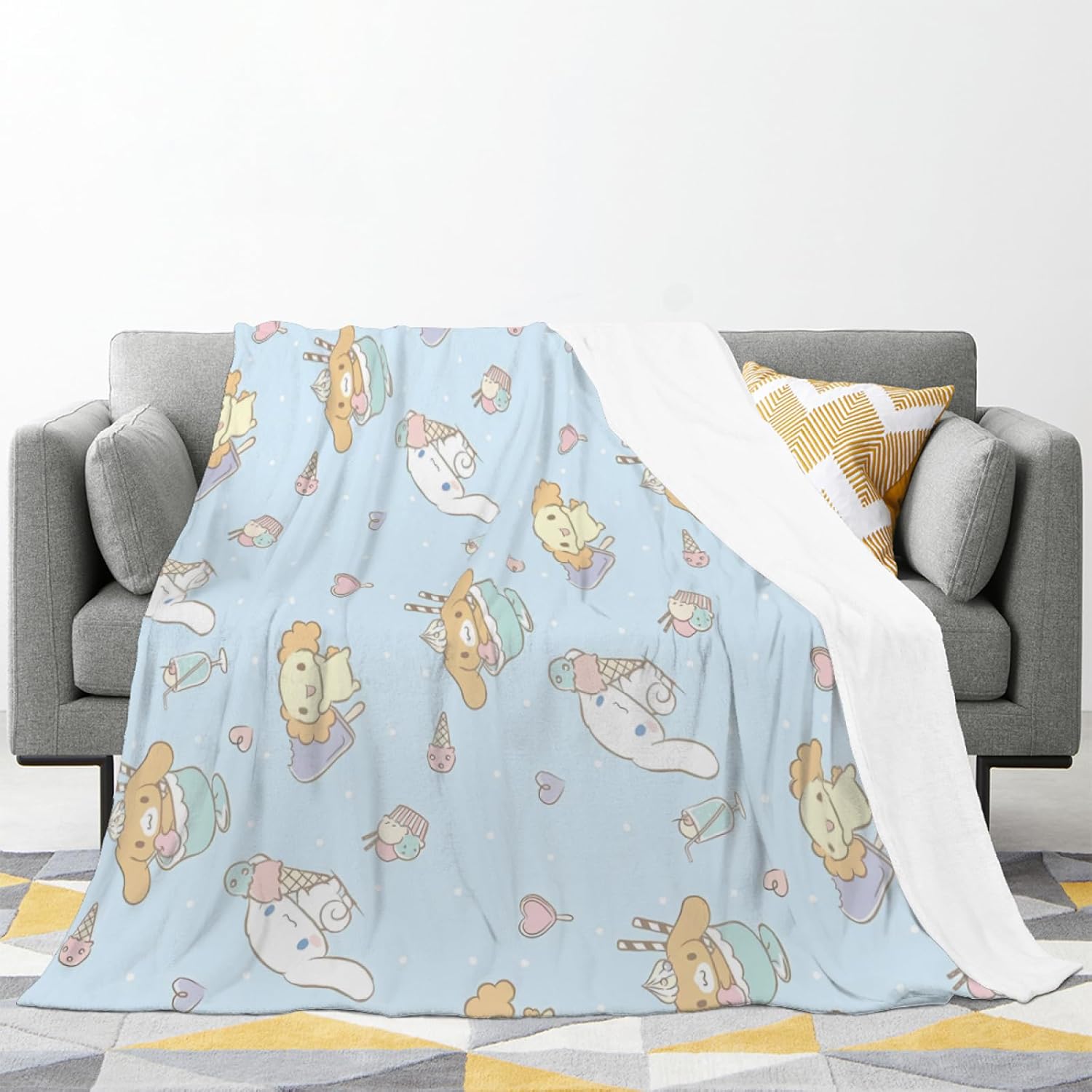 Manta de franela ultra suave con diseño de gatitos de caricaturas, manta de decoración de ropa de cama kawaii, manta para sofá (50 x 40 pulgadas,