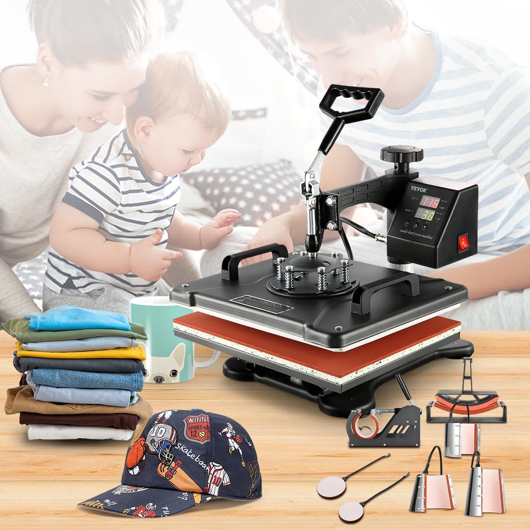VEVOR Máquina de prensa de calor 8 en 1, máquina de prensa de camisetas oscilante de 360 para impresión de sombreros, tazas, camisetas, gorras,