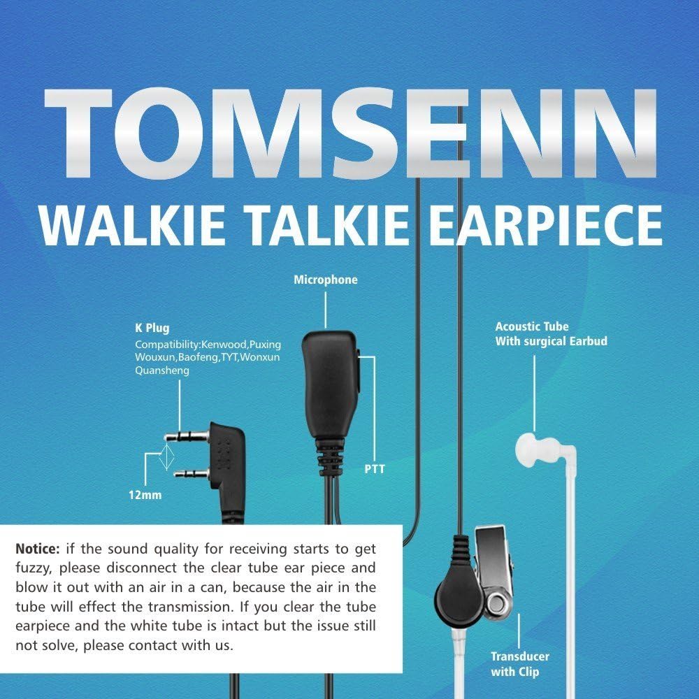 Auricular de 2 pines para walkie talkie de tubo acústico  Auricular de radio bidireccional con micrófono PTT  Reemplazo para auriculares Kenwood,