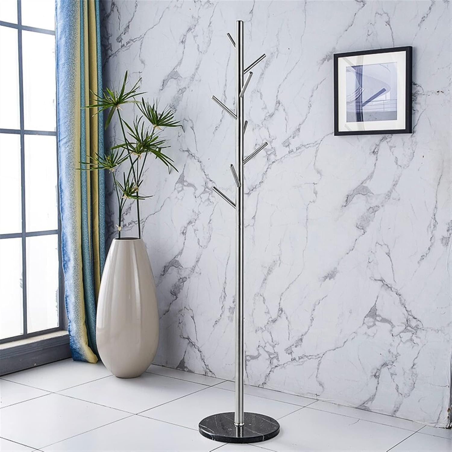 Coat Rack Simple Metal Stable Marble Base Coat Hanger Floor Free Standing Wall Bedroom Easy Assembly