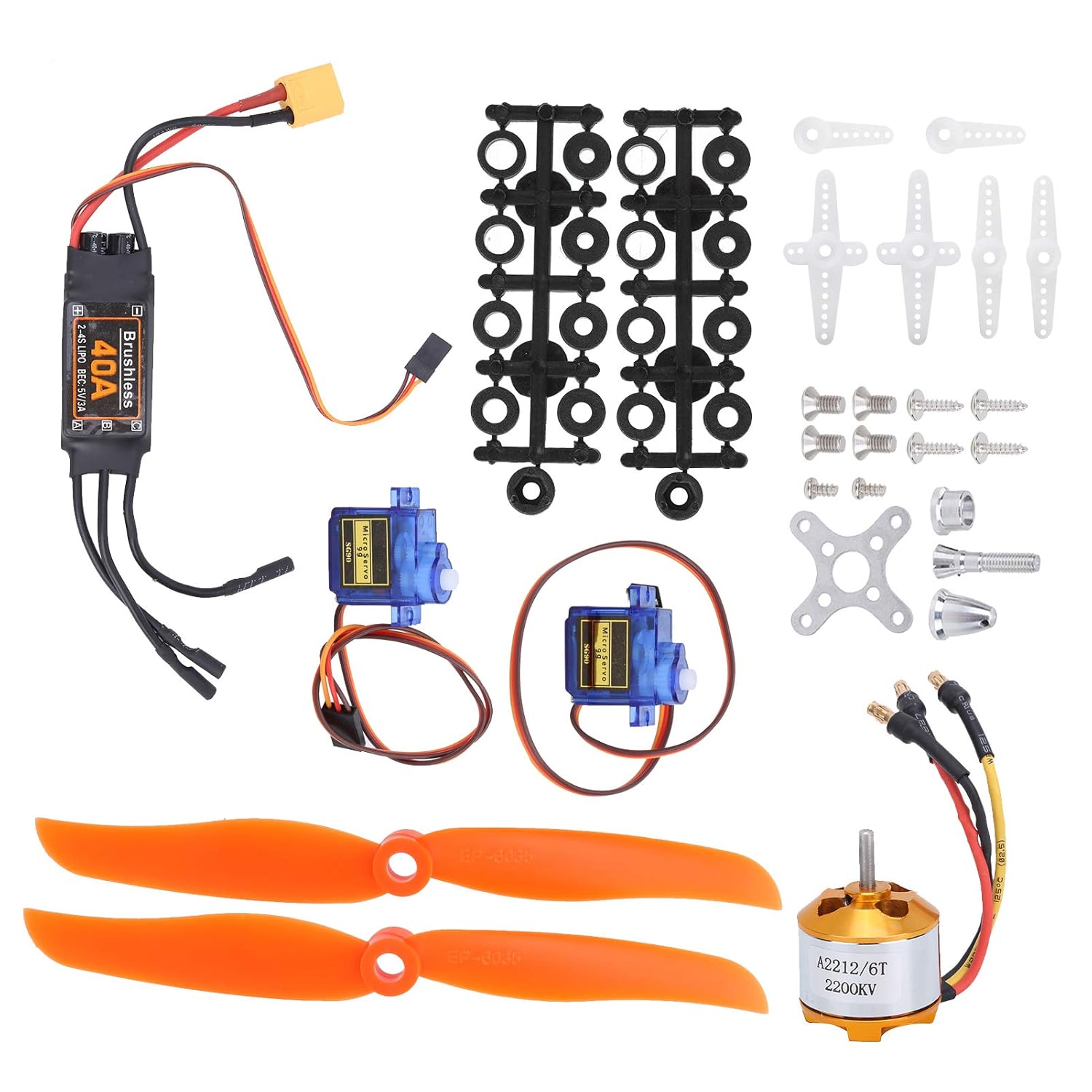 Kit de motor eléctrico, SG90 servo 2212 KV2200 motor sin escobillas, kit de accesorios de hélice 6035 para motor de avión Rc, kit combinado de