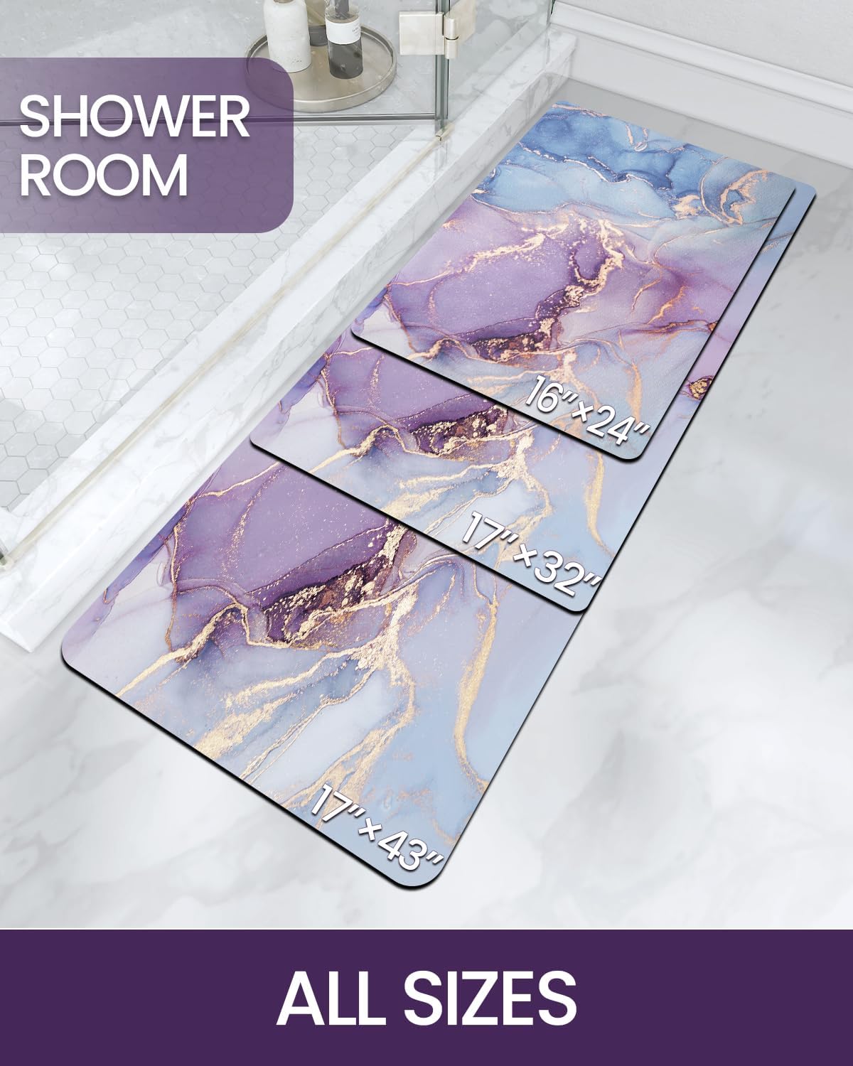 DEXI Alfombra de baño súper absorbente, ultrafina, de perfil bajo, antideslizante, de secado rápido, lavable para fregadero, ducha, inodoro, 17 x 32