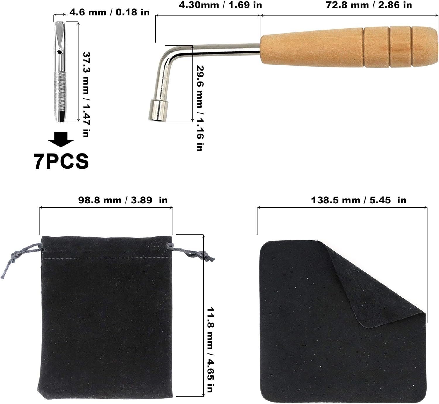 INKNOTE 7 pines de afinación ampliamente para arpa de lira, cítaras, clavecín, dulcimer y otros instrumentos de cuerda primitivos, con llave de