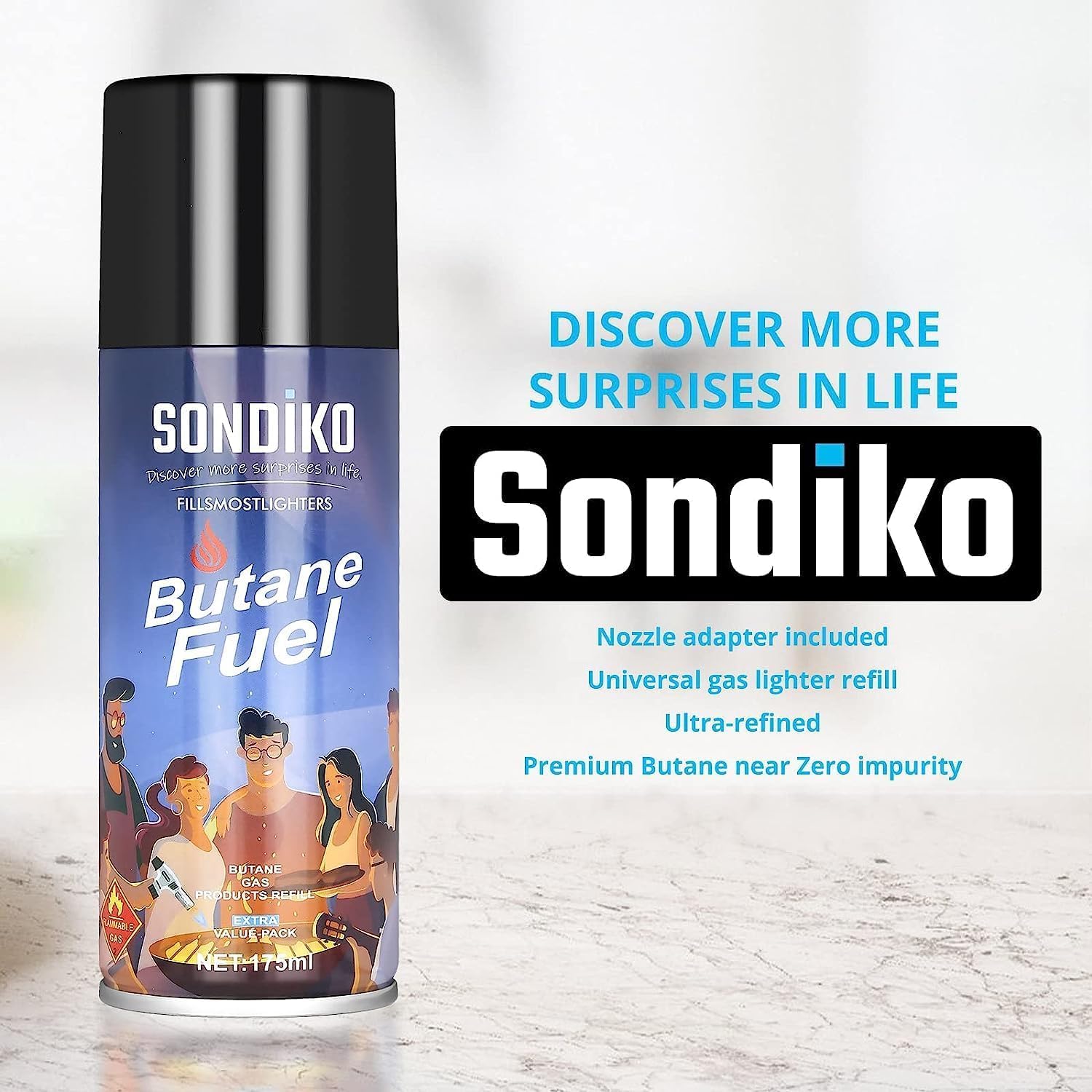 Sondiko Recambio de butano, 5.9 fl oz, repuesto de combustible de butano, recipiente de repuesto de líquido más ligero, repuesto de butano para