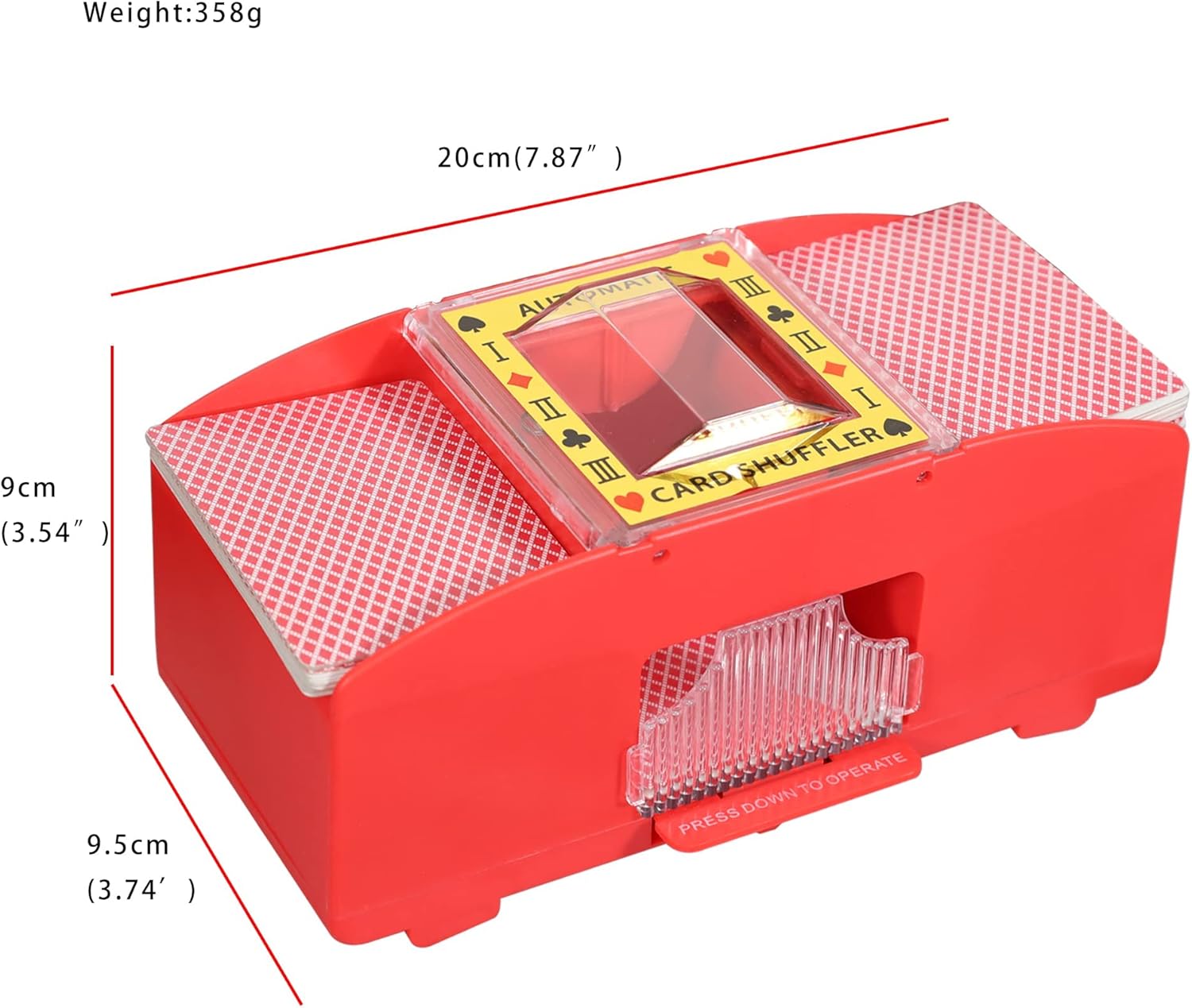 WYZworks Red Casino – Barajador automático de cartas de 2 barajas, funciona con pilas, para juegos de cartas de blackjack y póker (1-2 mazos,